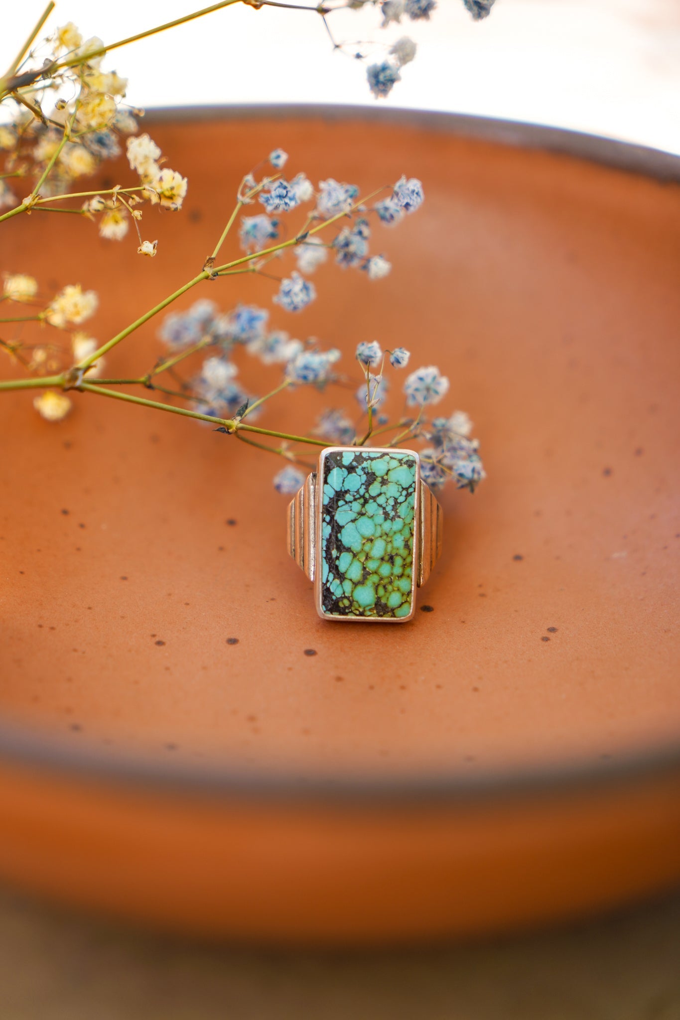 Ventana Ring in Hubei Turquoise (Size 6.5) - Golden Road Crafted