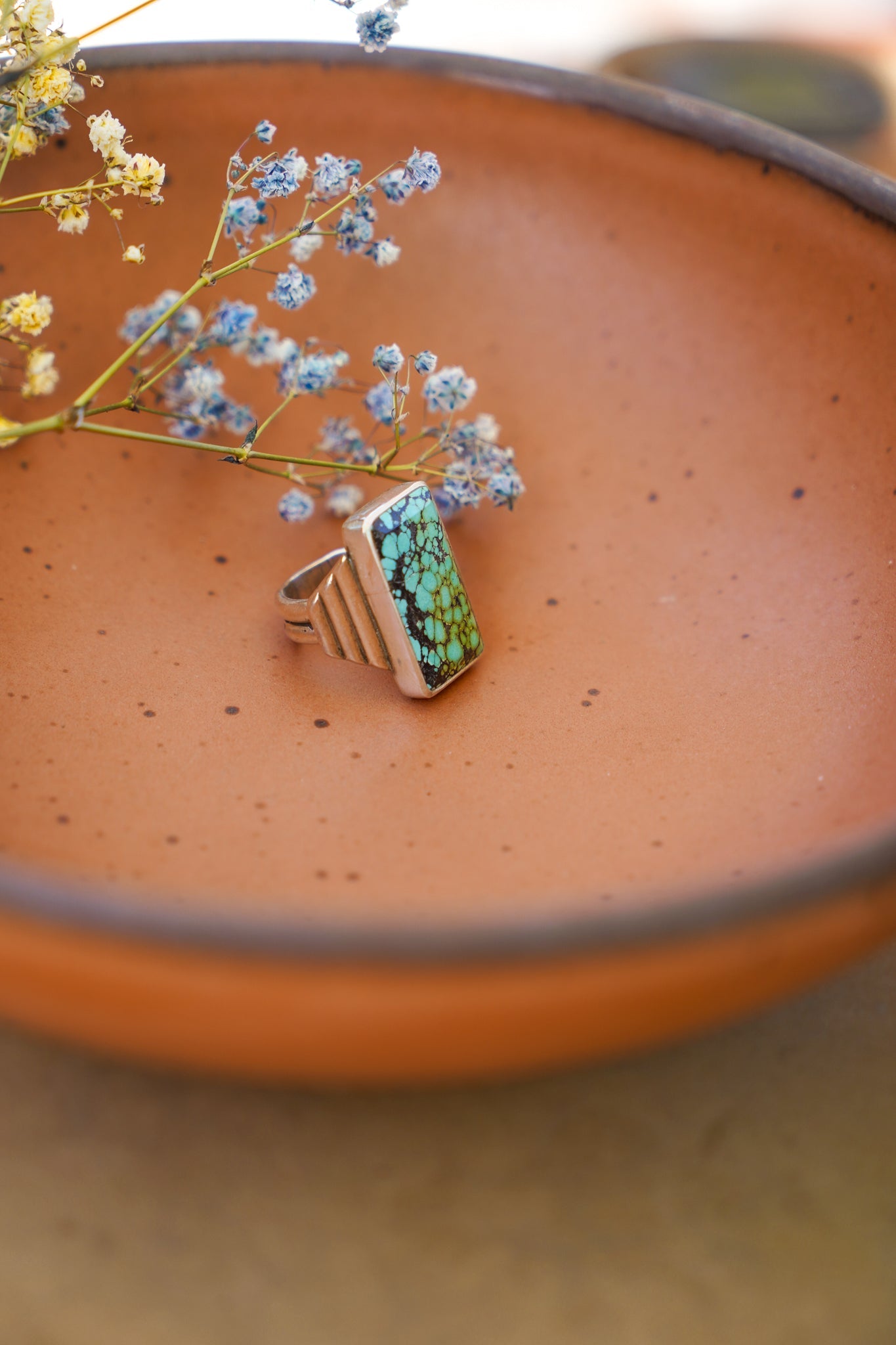 Ventana Ring in Hubei Turquoise (Size 6.5) - Golden Road Crafted