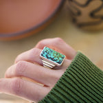 Ventana Ring in Hubei Turquoise (Size 6.5) - Golden Road Crafted