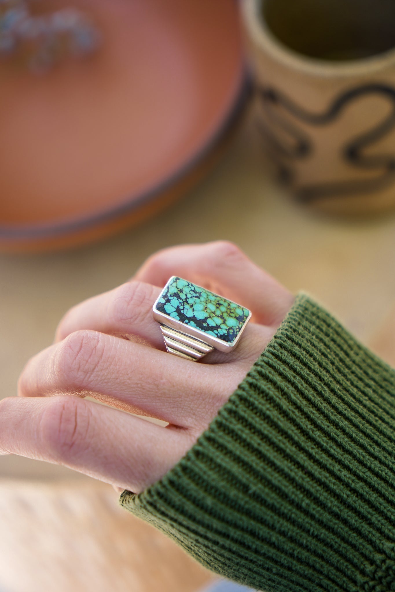 Ventana Ring in Hubei Turquoise (Size 6.5) - Golden Road Crafted