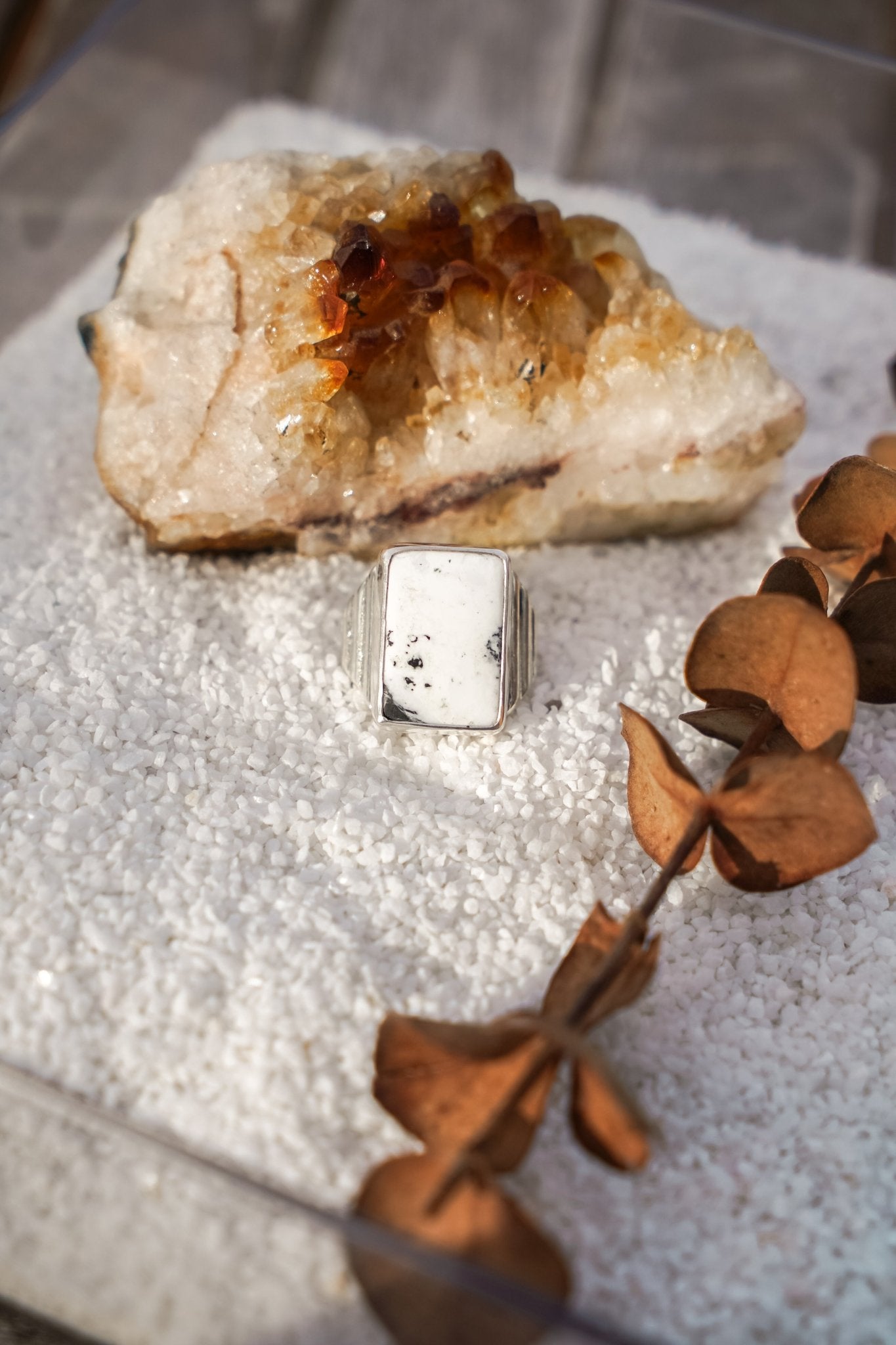 Ventana Ring in White Buffalo (Size 6) - Golden Road Crafted