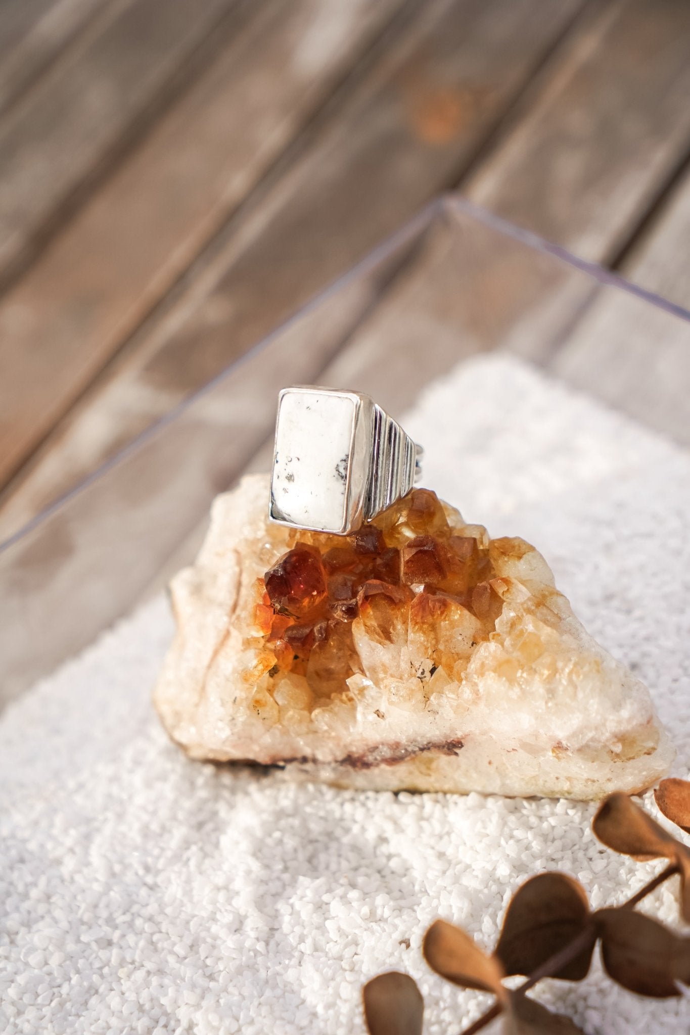 Ventana Ring in White Buffalo (Size 6) - Golden Road Crafted