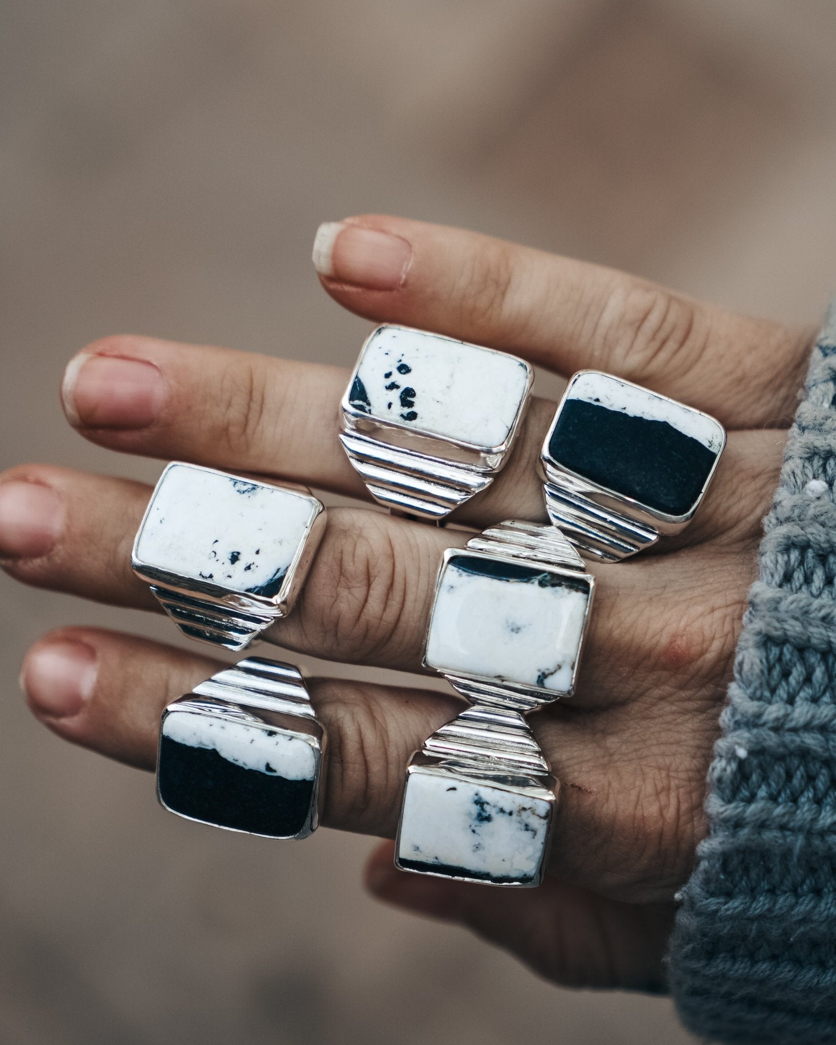 Ventana Ring in White Buffalo (Size 6) - Golden Road Crafted
