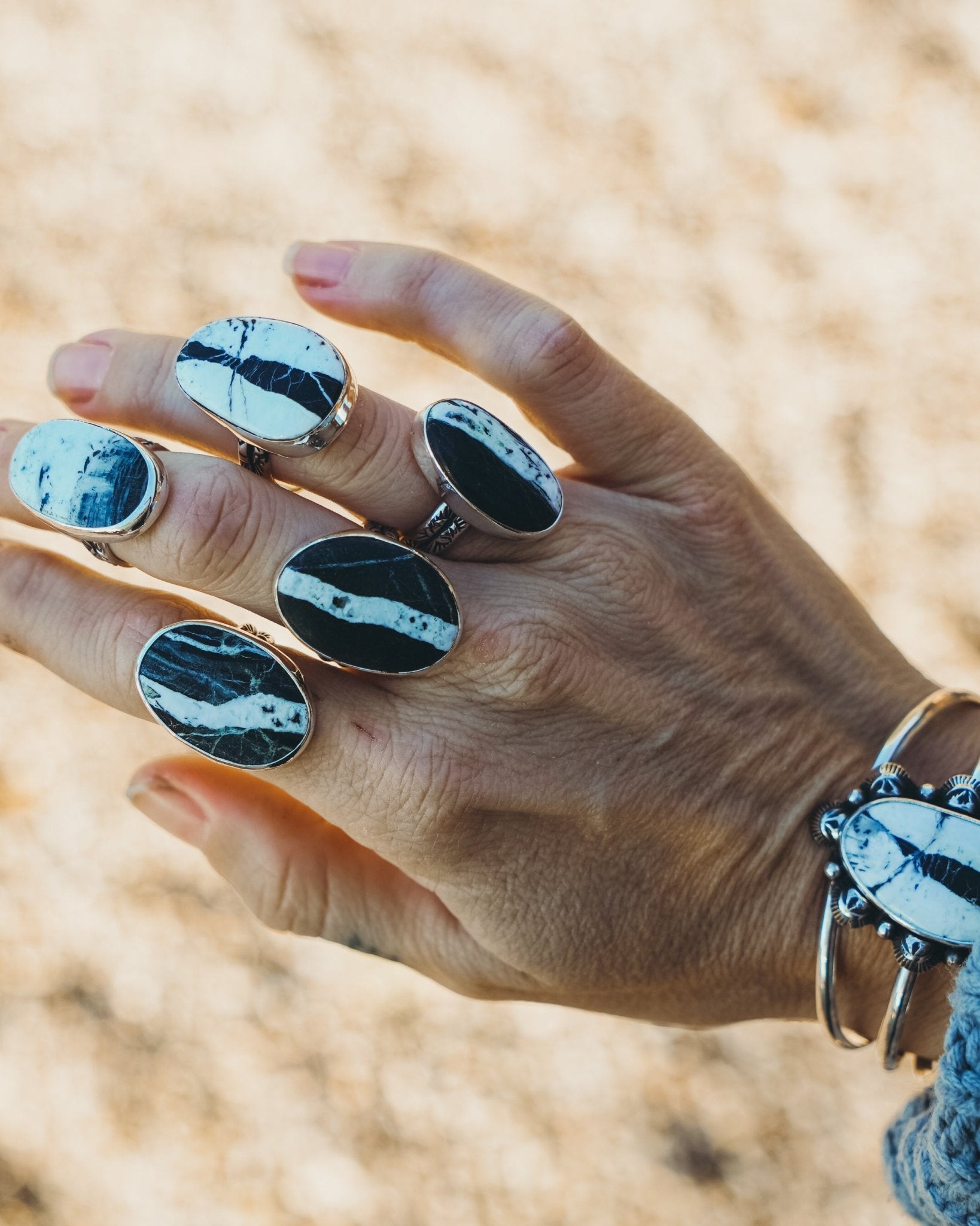 Ventana Ring in White Buffalo (Size 6) - Golden Road Crafted