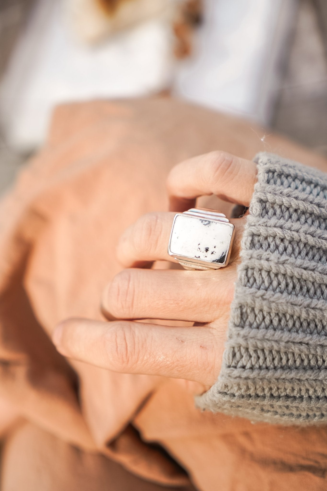 Ventana Ring in White Buffalo (Size 6) - Golden Road Crafted