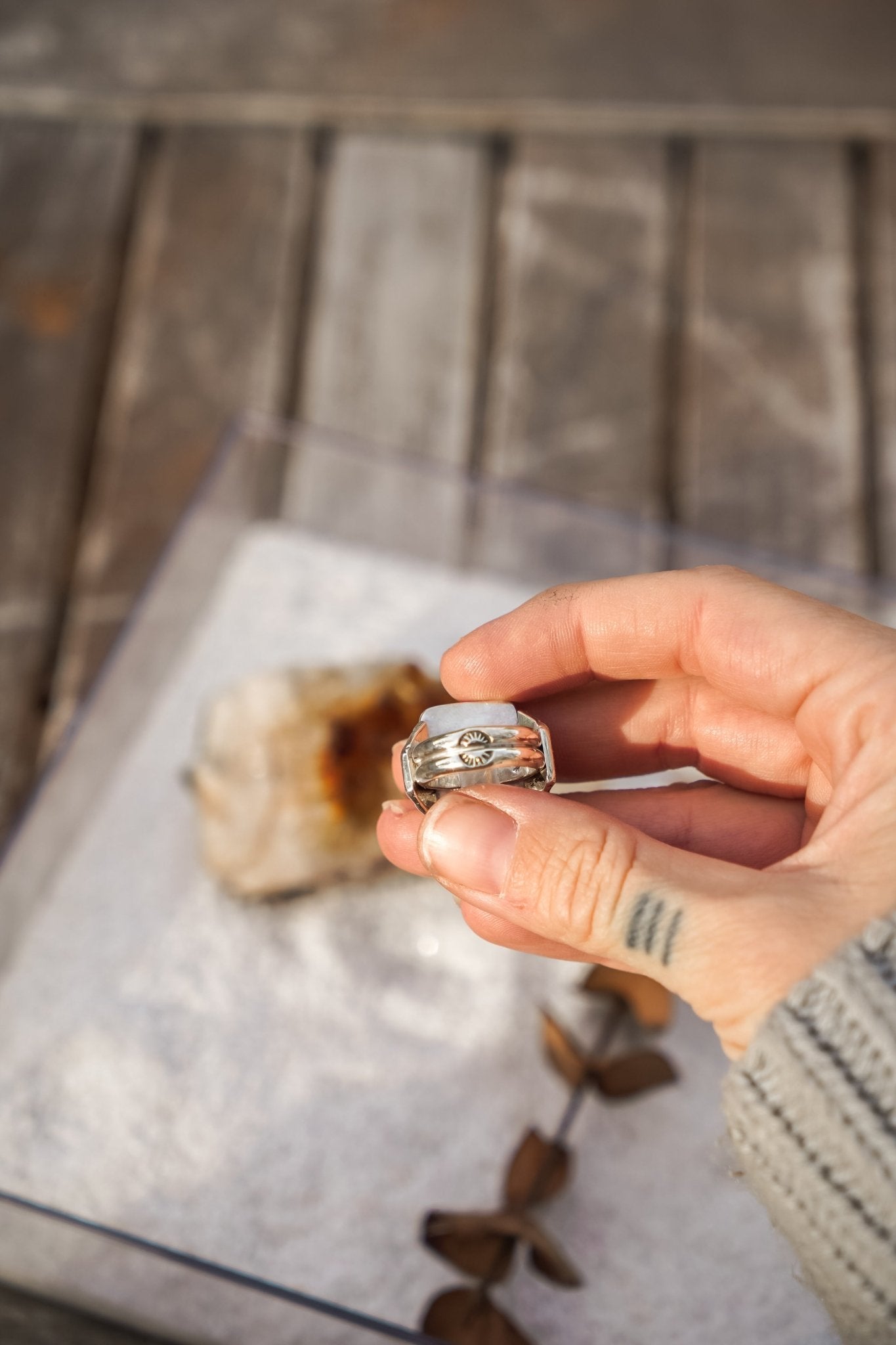 Ventana Ring in White Buffalo (Size 6) - Golden Road Crafted