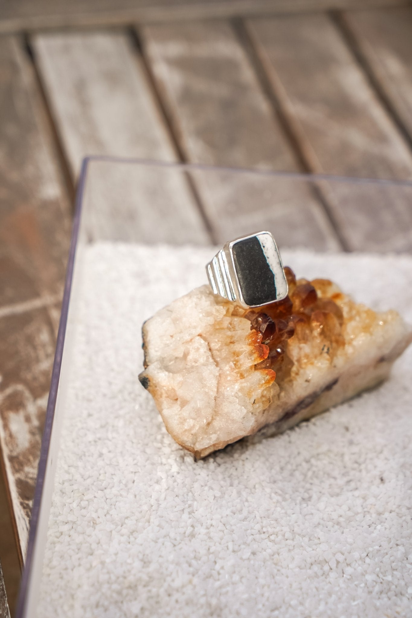 Ventana Ring in White Buffalo (Size 7) - Golden Road Crafted