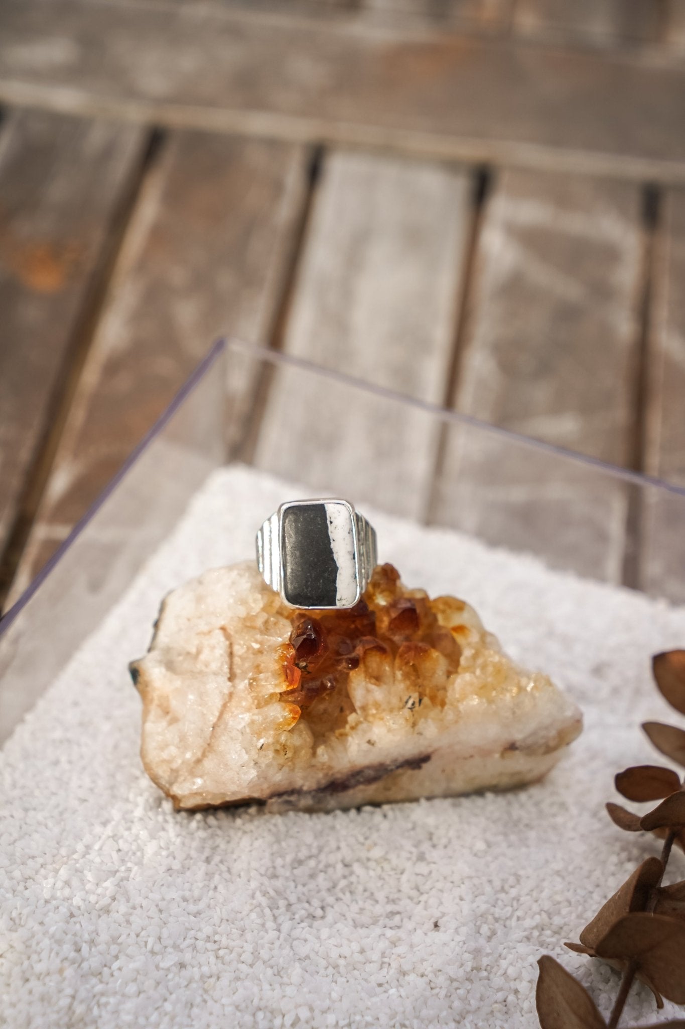 Ventana Ring in White Buffalo (Size 7) - Golden Road Crafted