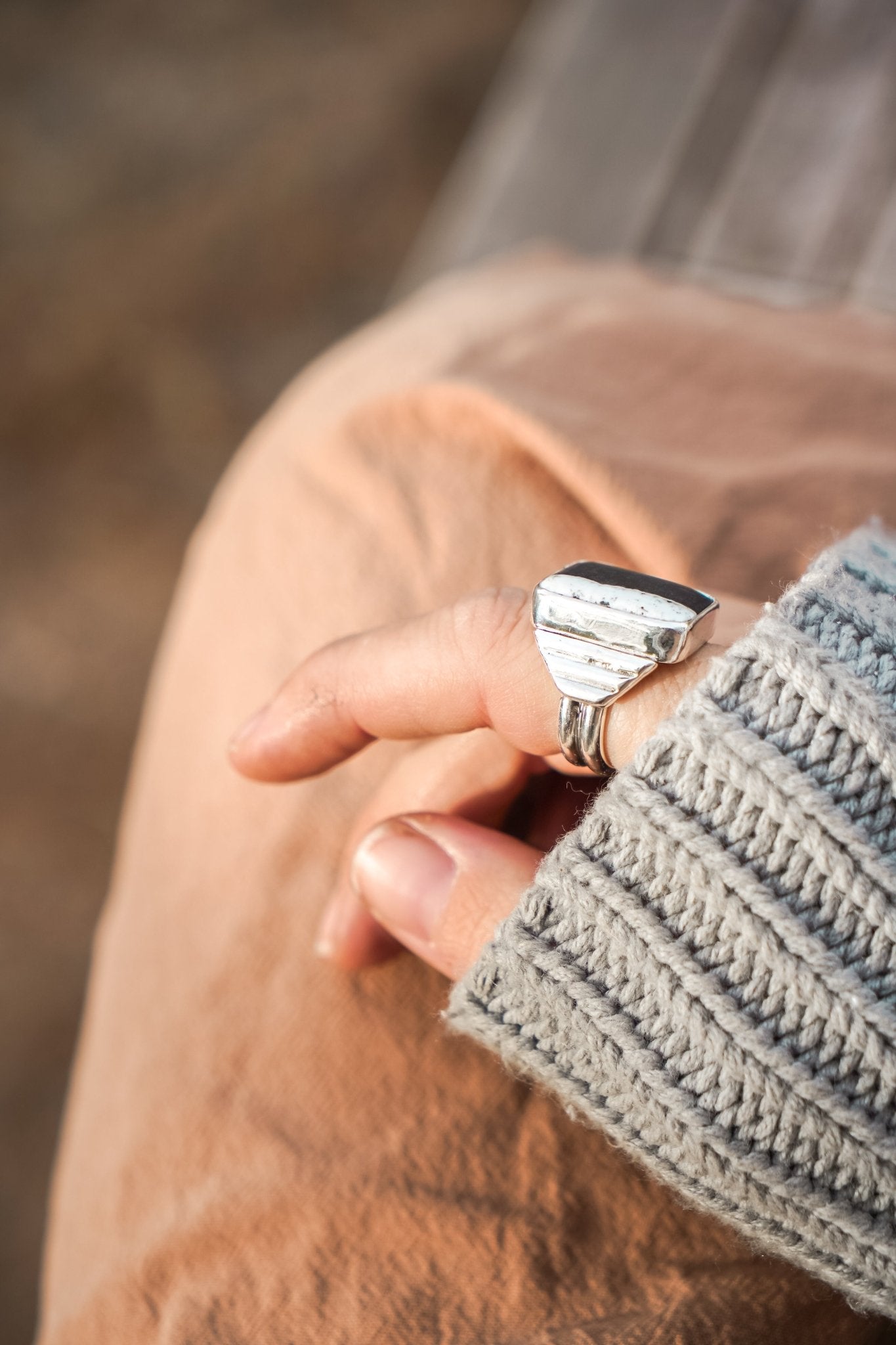 Ventana Ring in White Buffalo (Size 7) - Golden Road Crafted