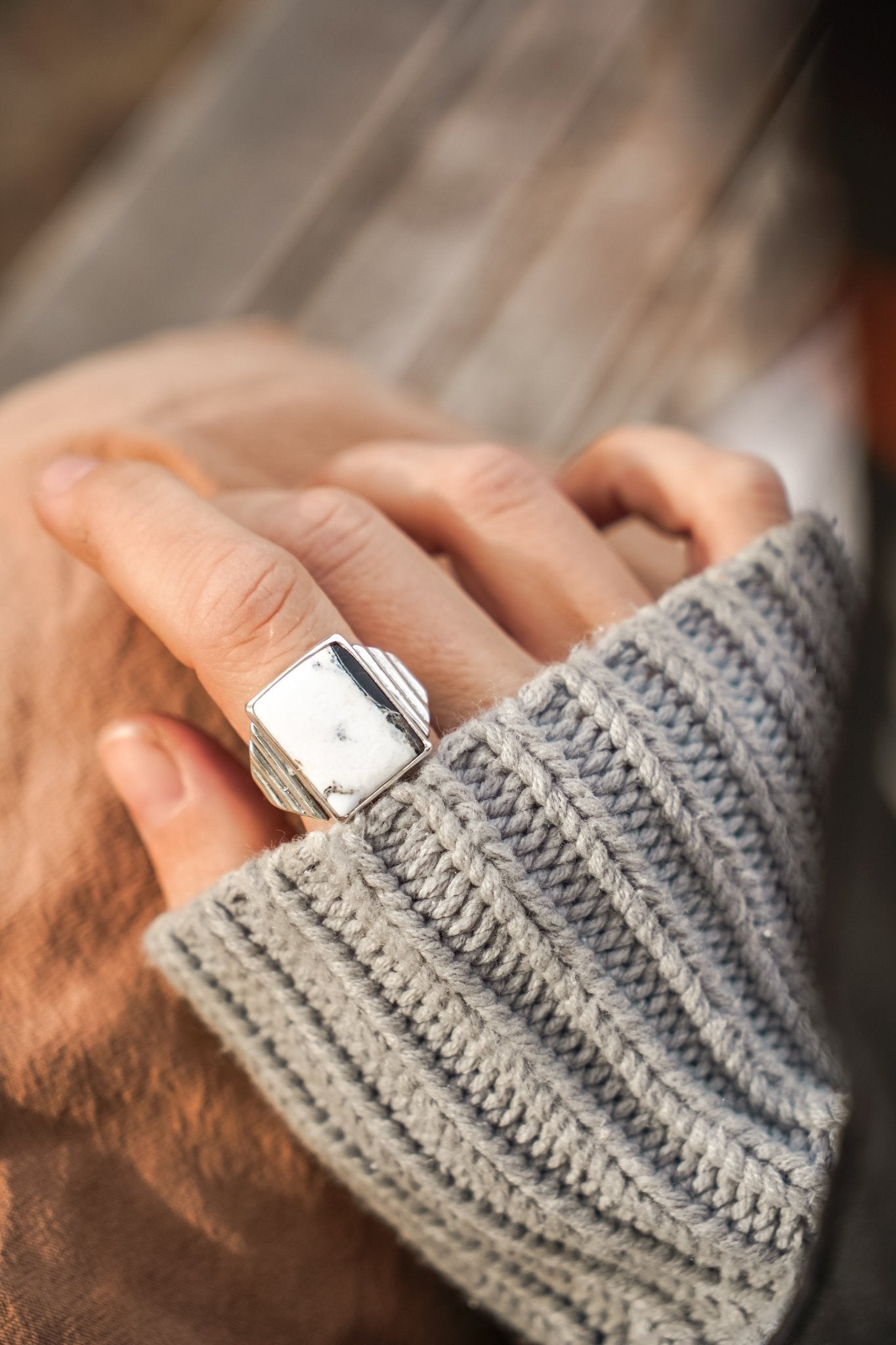 Ventana Ring in White Buffalo (Size 7.5) - Golden Road Crafted