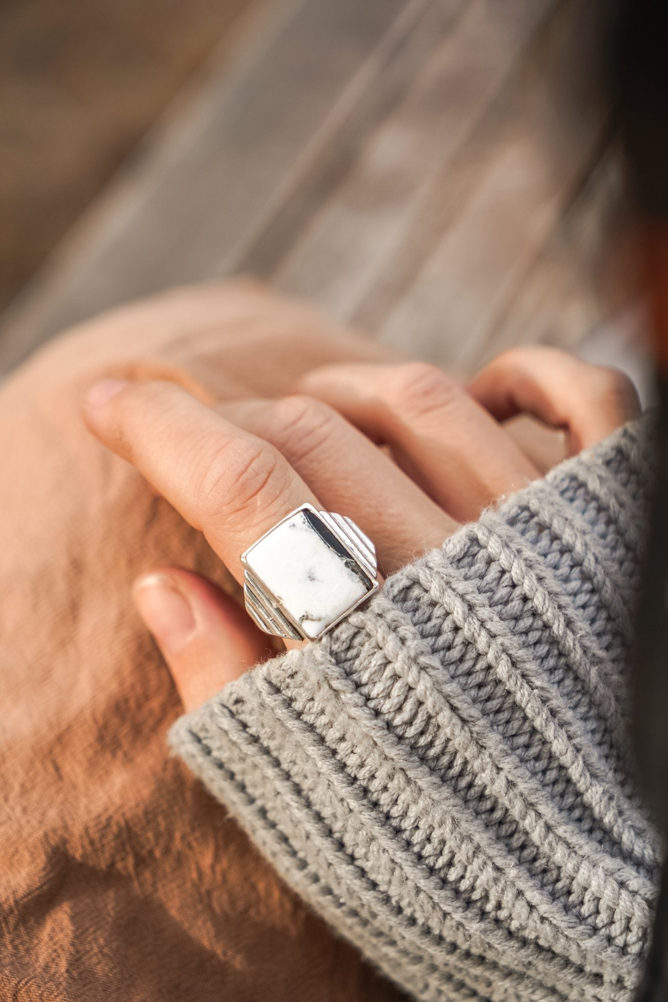 Ventana Ring in White Buffalo (Size 7.5) - Golden Road Crafted