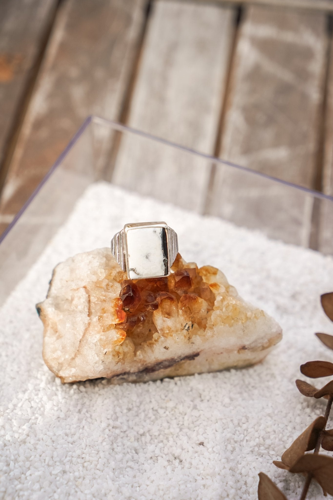 Ventana Ring in White Buffalo (Size 7.5) - Golden Road Crafted