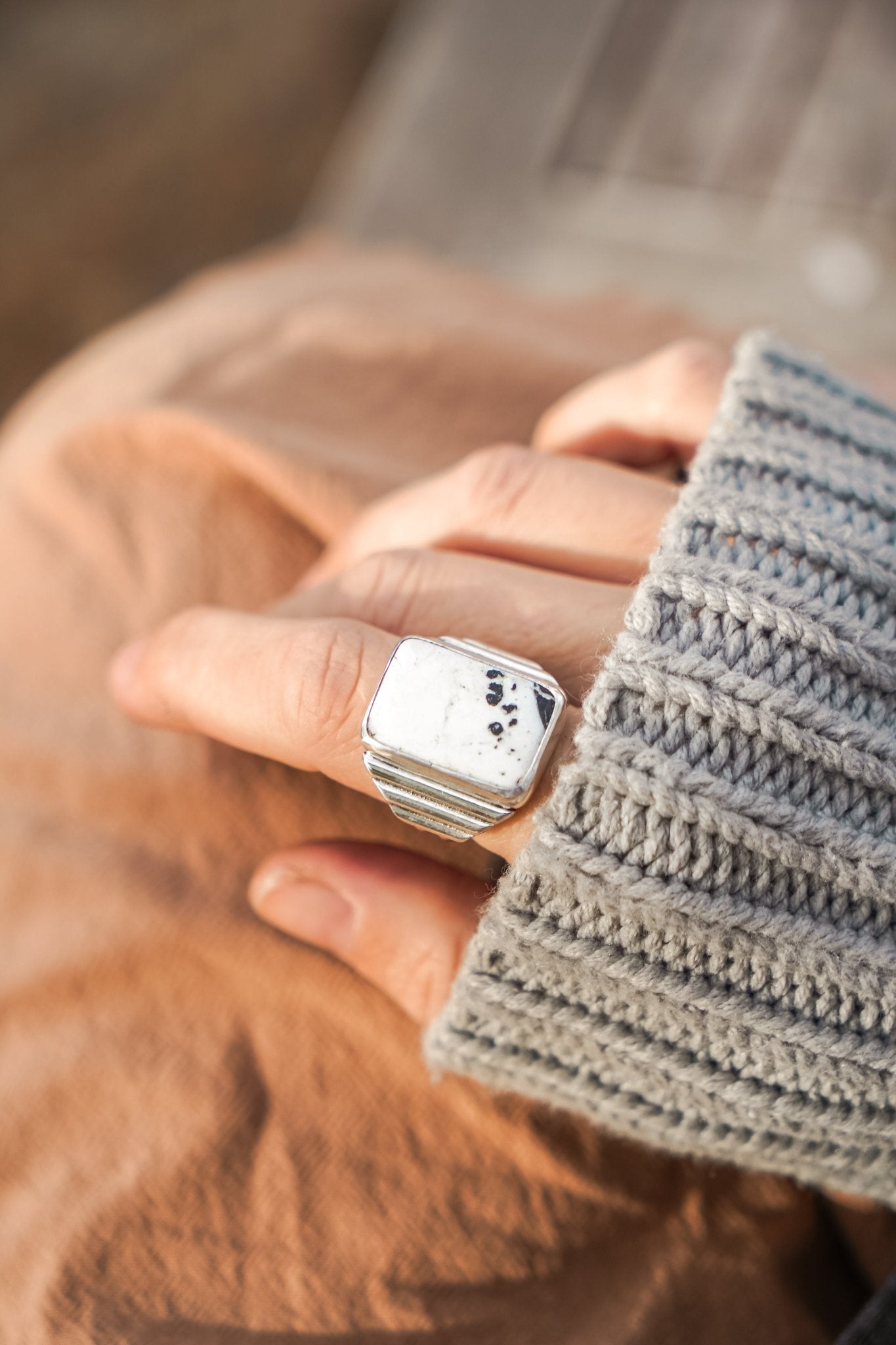 Ventana Ring in White Buffalo (Size 9) - Golden Road Crafted