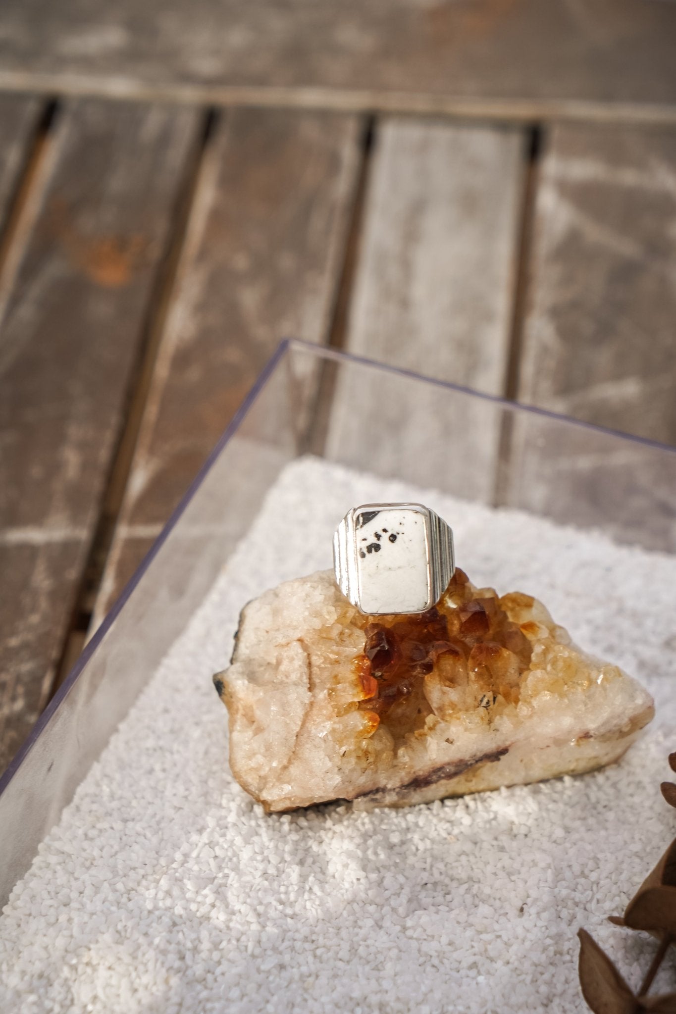 Ventana Ring in White Buffalo (Size 9) - Golden Road Crafted