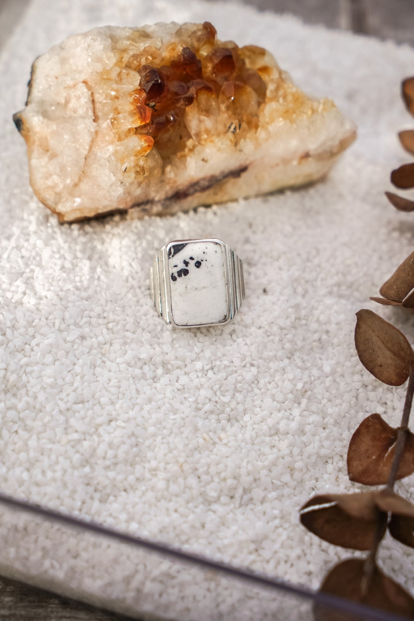Ventana Ring in White Buffalo (Size 9) - Golden Road Crafted