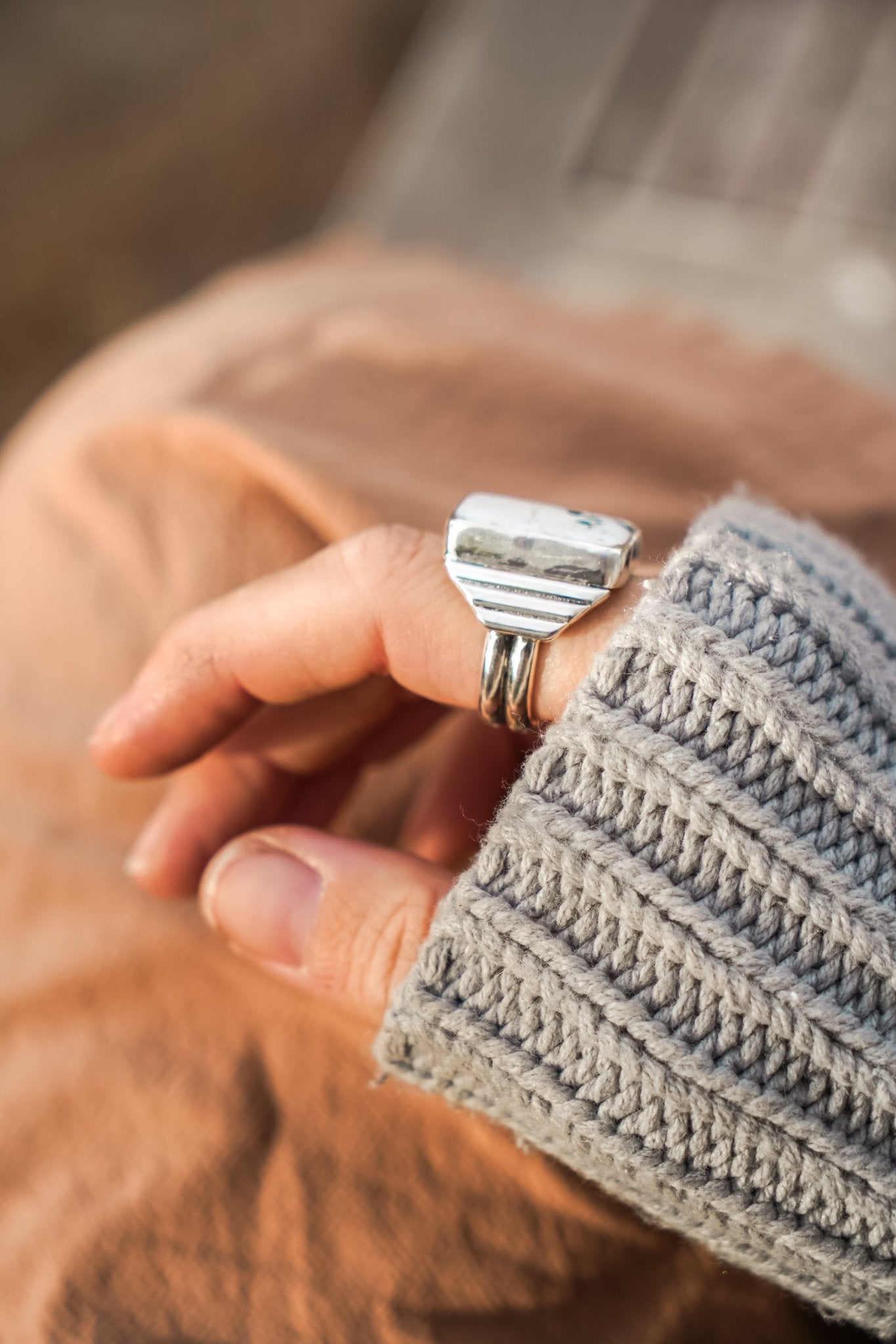 Ventana Ring in White Buffalo (Size 9) - Golden Road Crafted