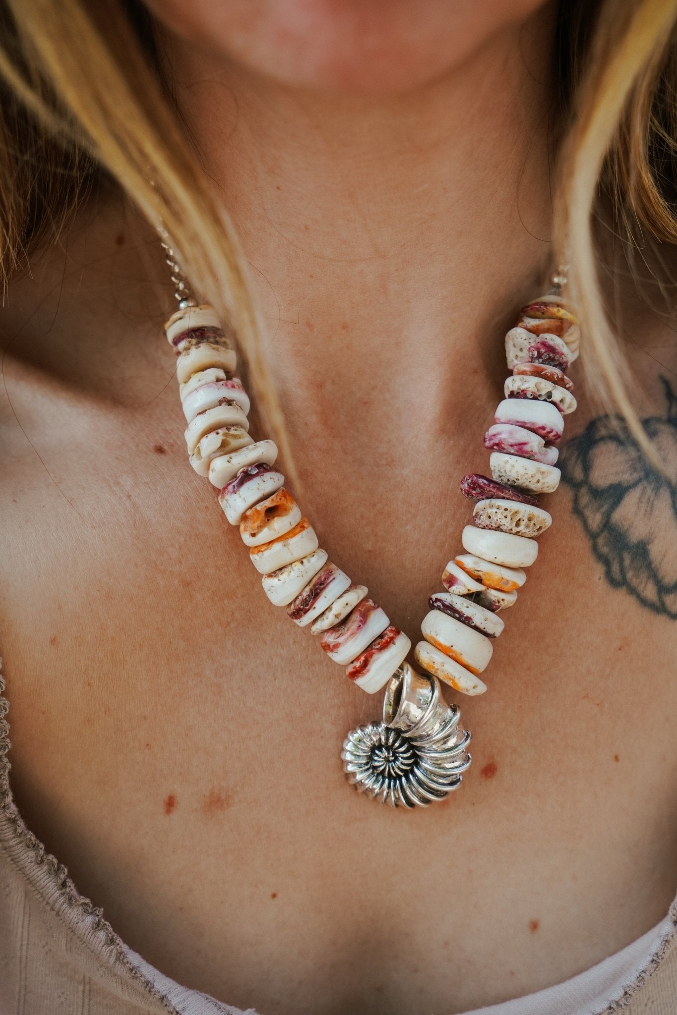 Vintage Puka Shell Necklace with Sterling Silver Shell - Golden Road Crafted