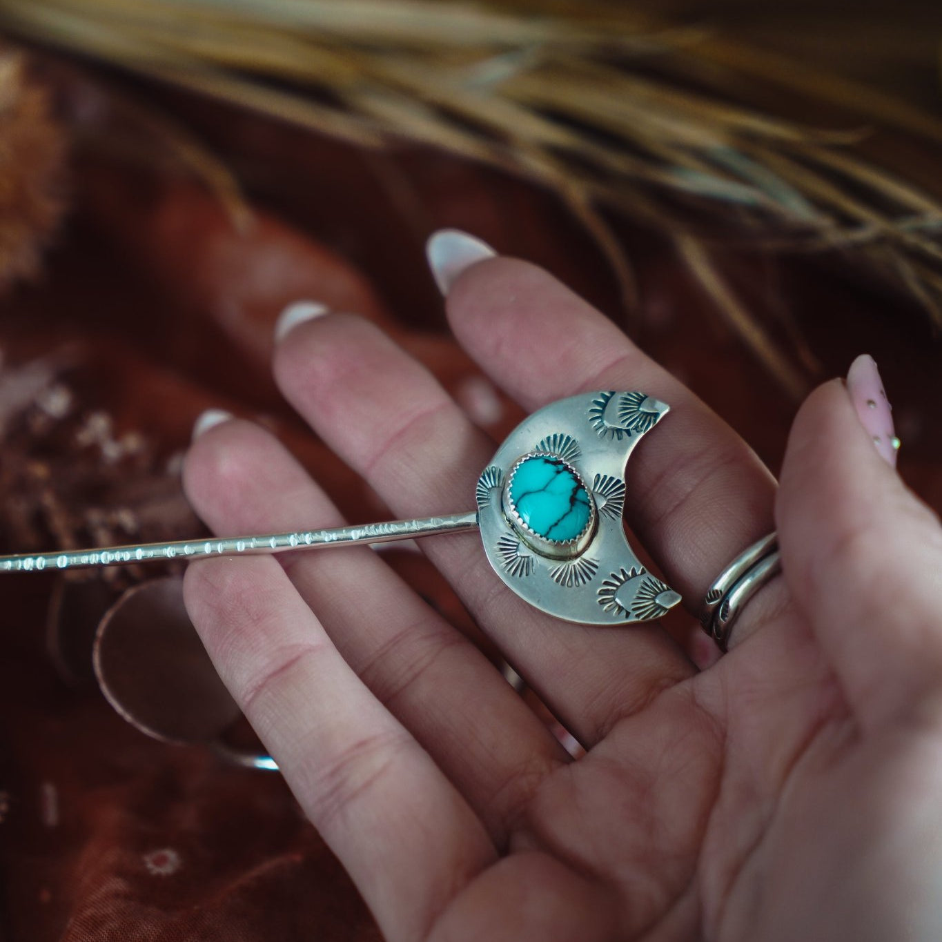 Wanderer Hairpin in Egyptian Turquoise - Golden Road Crafted