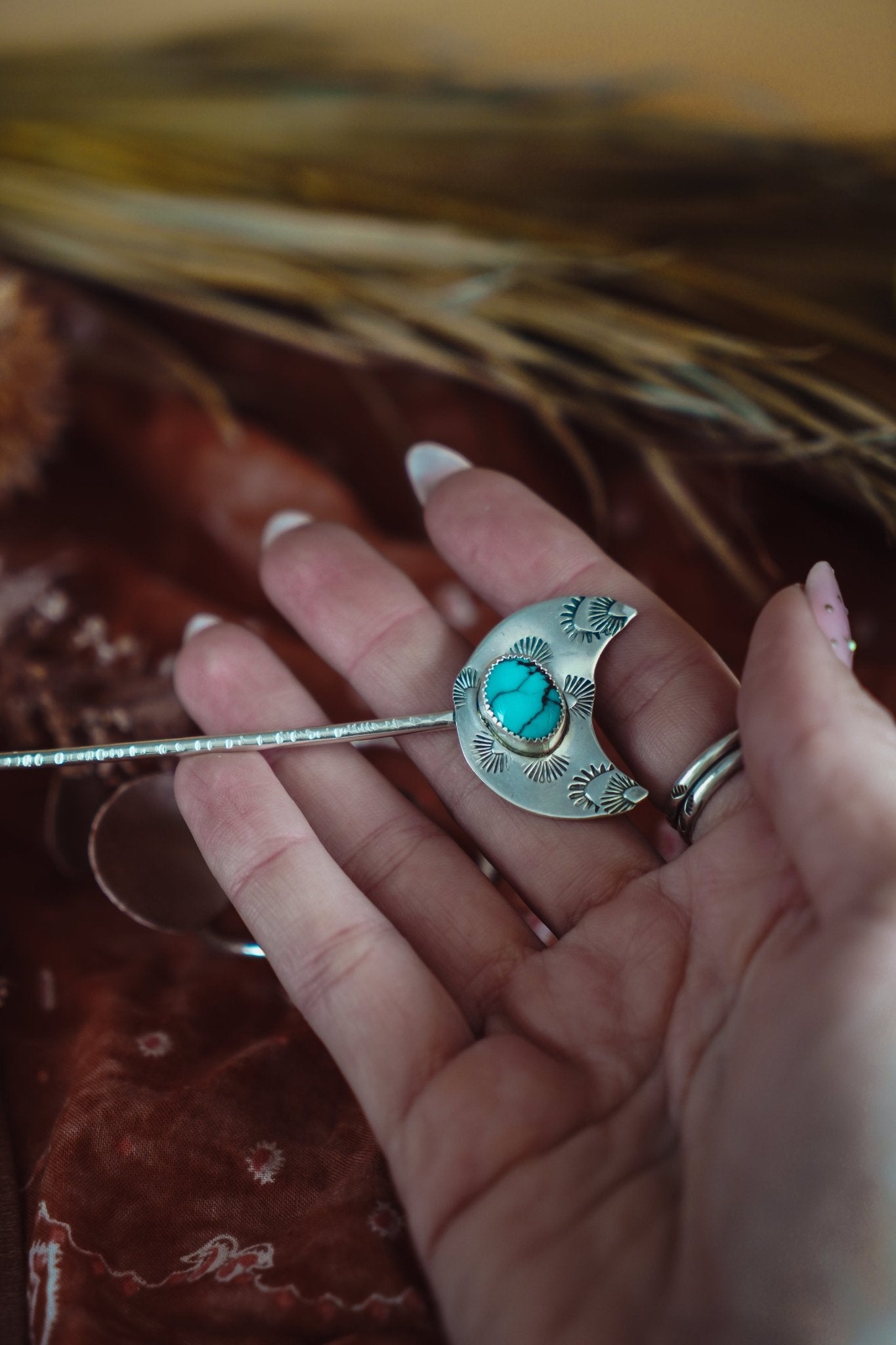 Wanderer Hairpin in Egyptian Turquoise - Golden Road Crafted