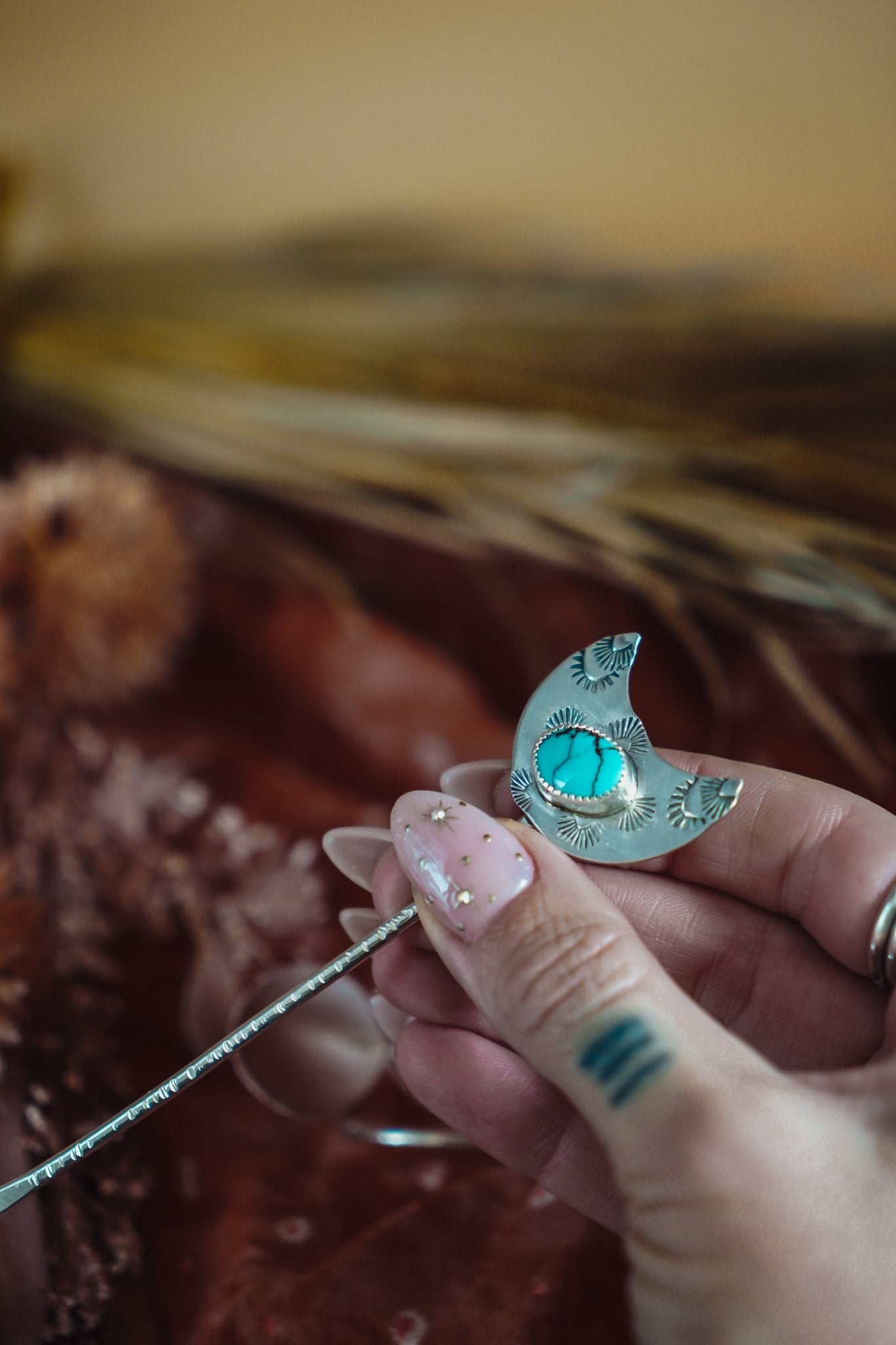 Wanderer Hairpin in Egyptian Turquoise - Golden Road Crafted