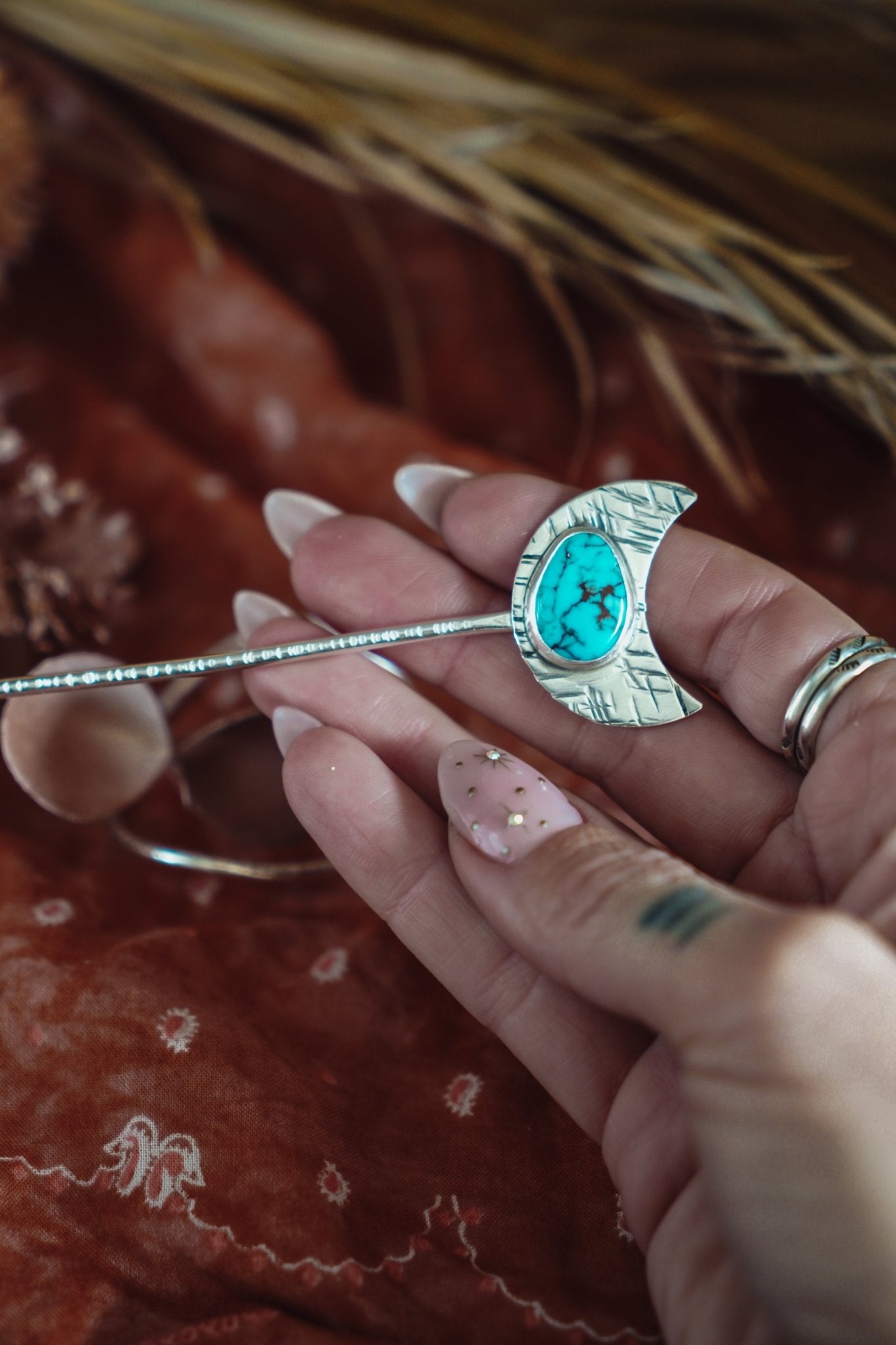Wanderer Hairpin in Egyptian Turquoise - Golden Road Crafted