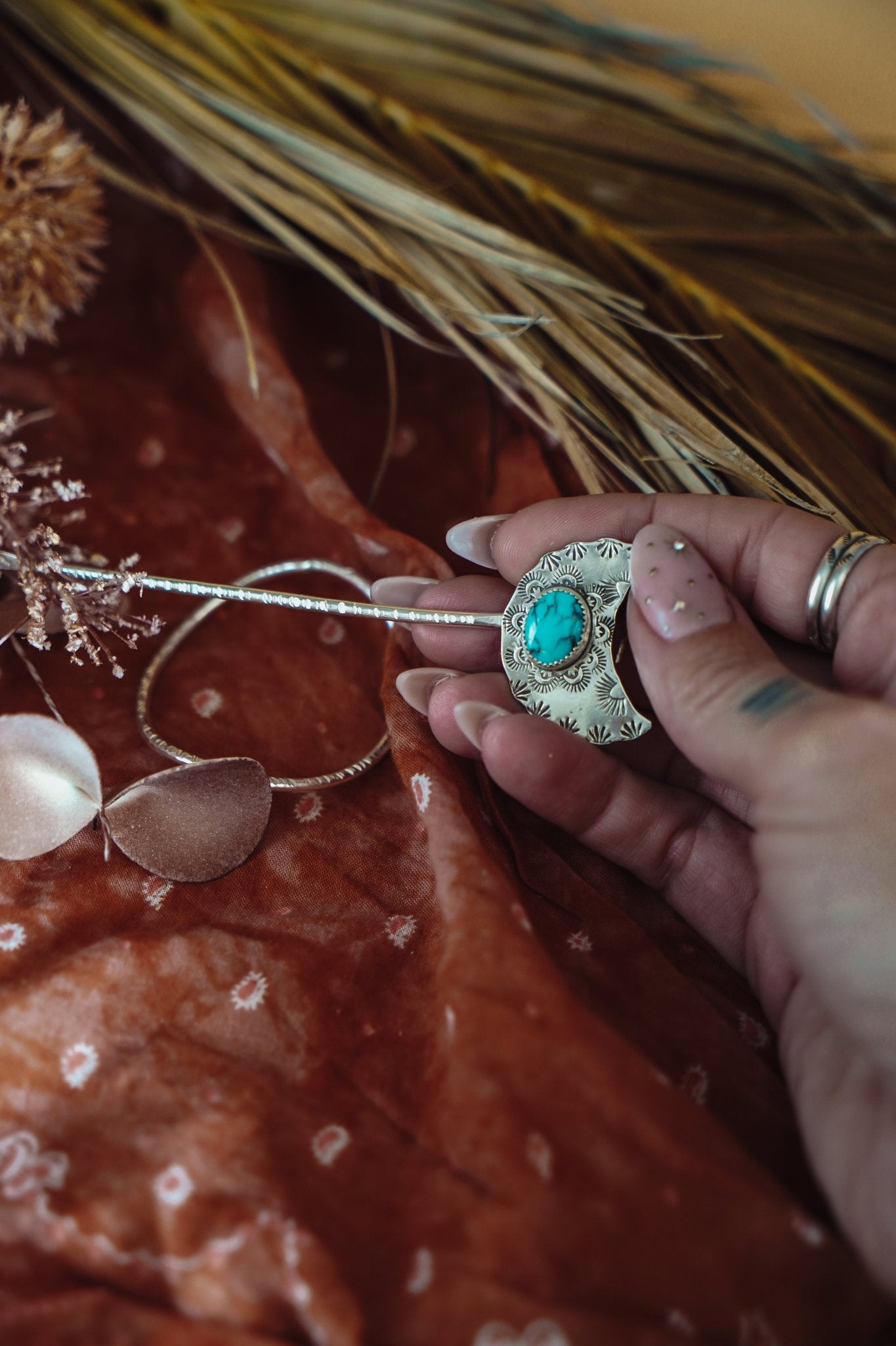 Wanderer Hairpin in Egyptian Turquoise - Golden Road Crafted