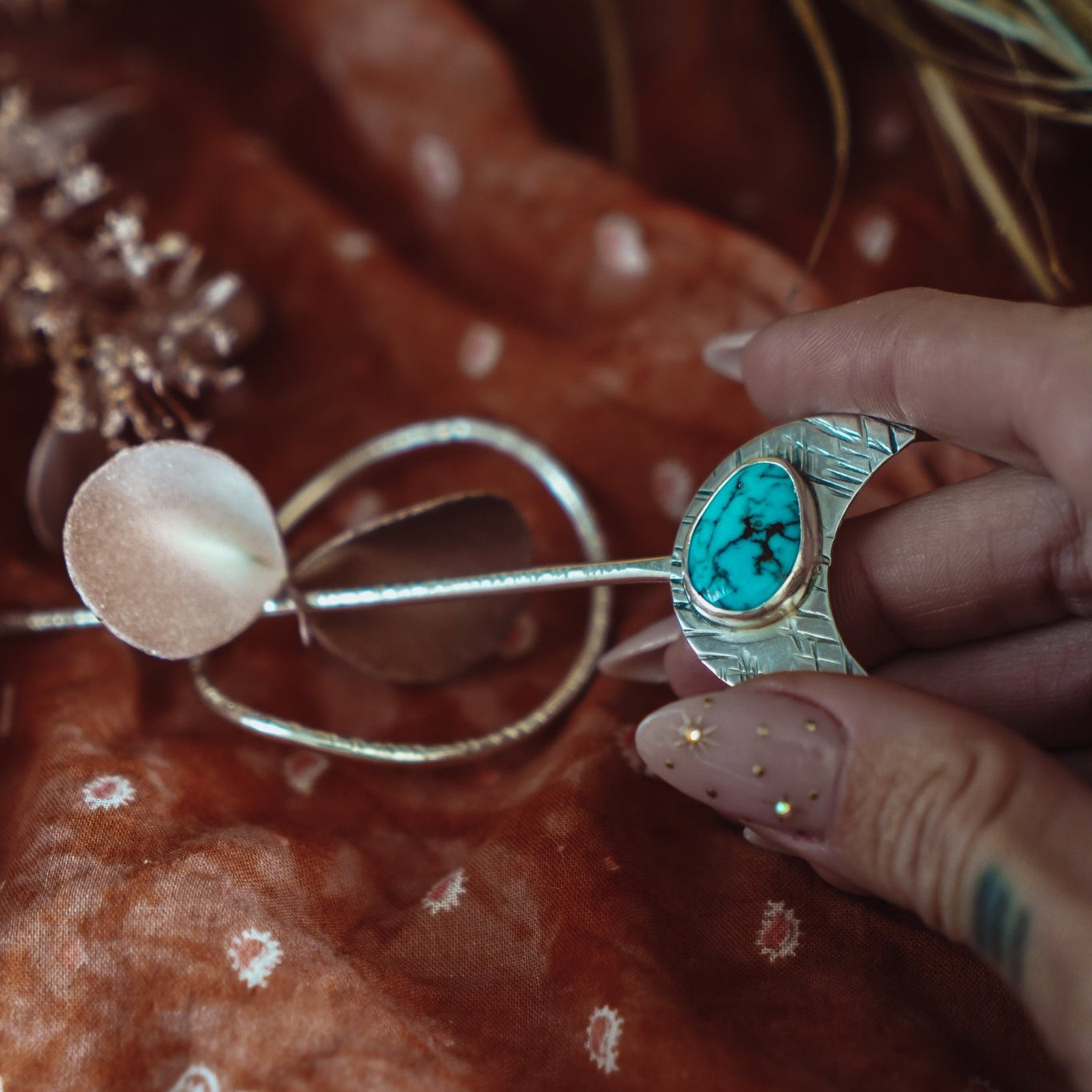 Wanderer Hairpin in Egyptian Turquoise - Golden Road Crafted