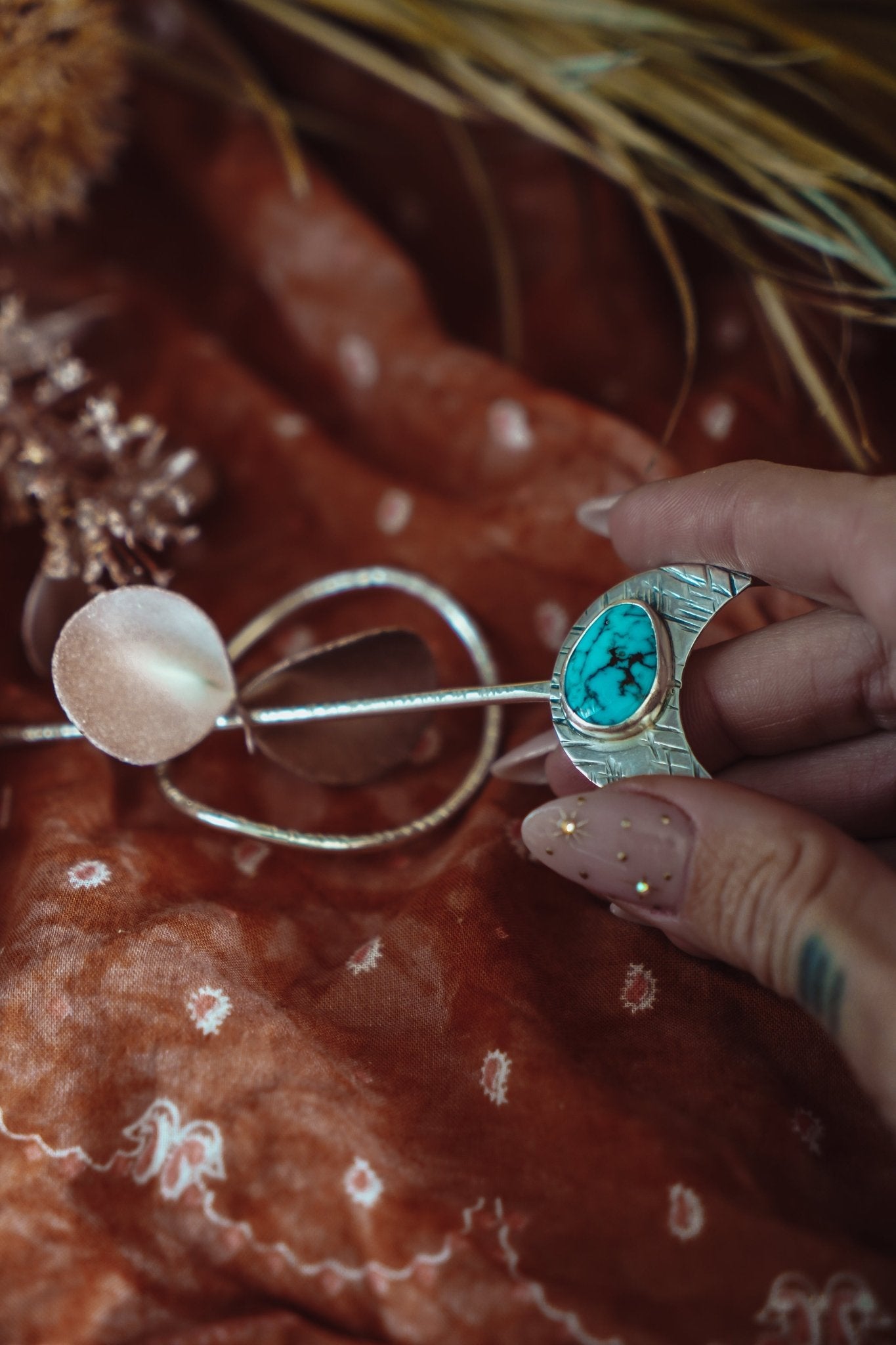 Wanderer Hairpin in Egyptian Turquoise - Golden Road Crafted