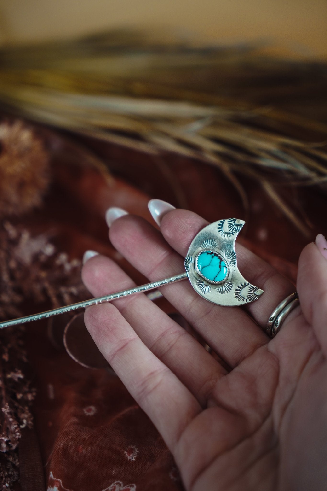 Wanderer Hairpin in Egyptian Turquoise - Golden Road Crafted