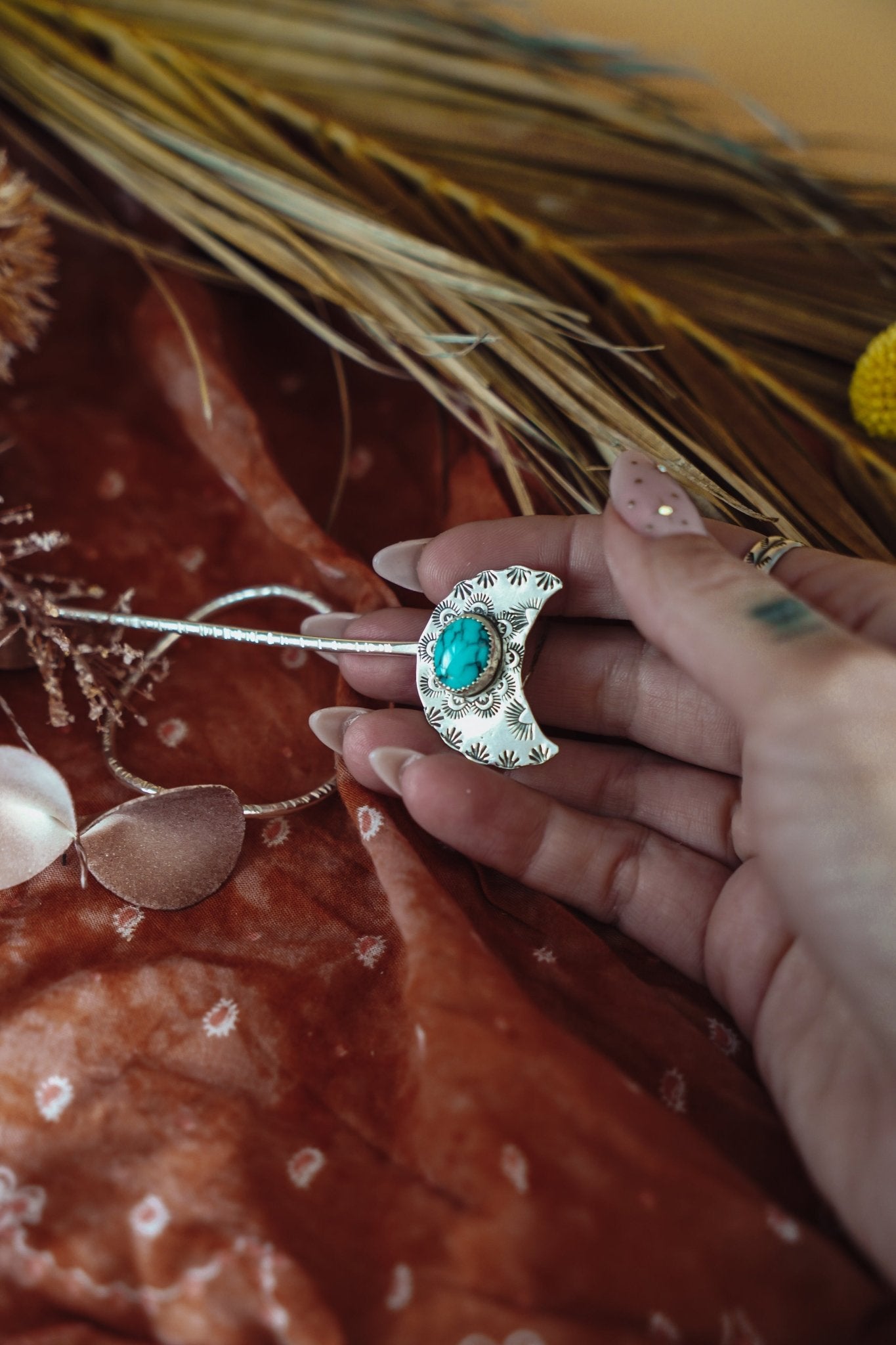 Wanderer Hairpin in Egyptian Turquoise - Golden Road Crafted