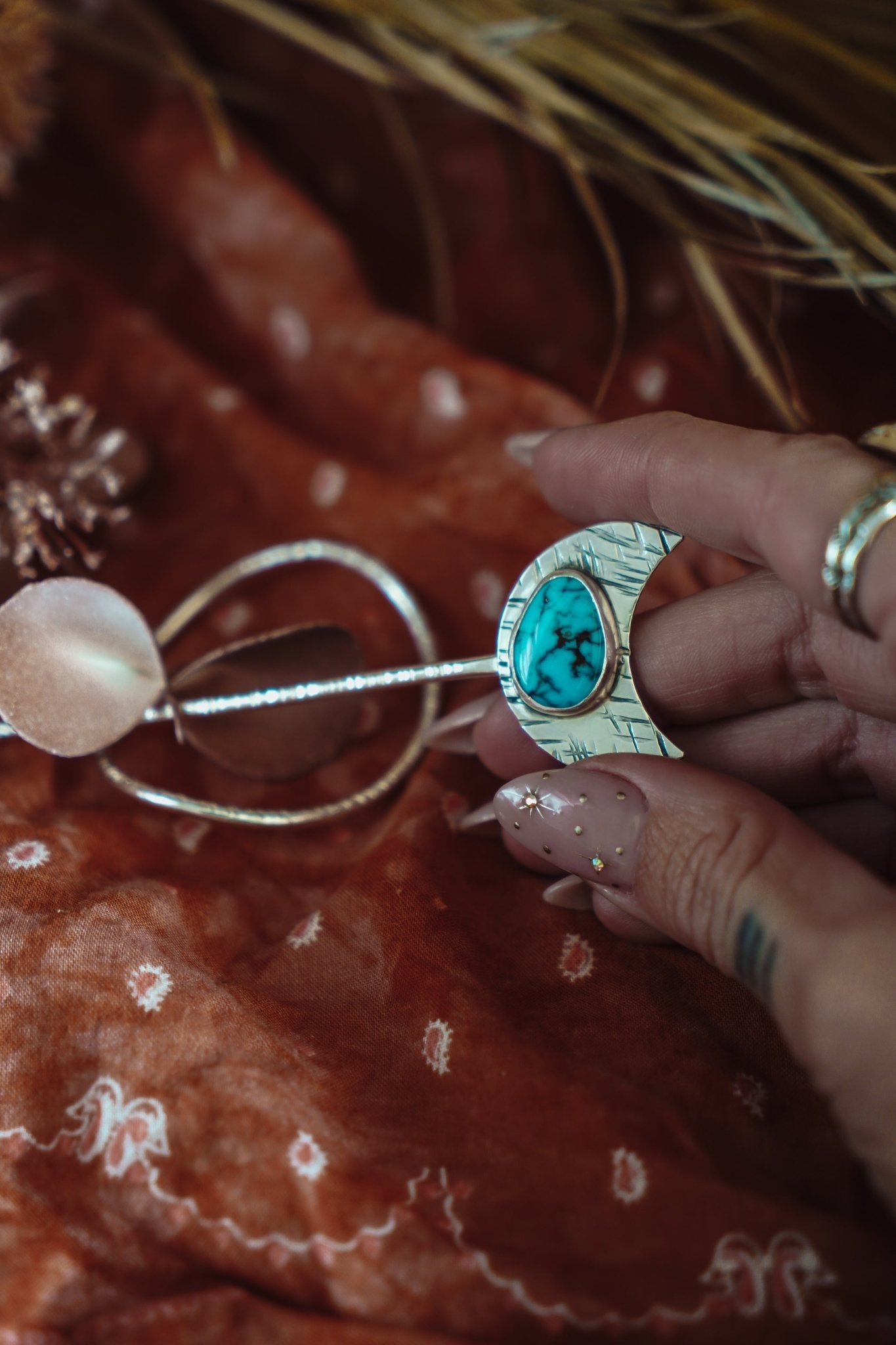 Wanderer Hairpin in Egyptian Turquoise - Golden Road Crafted
