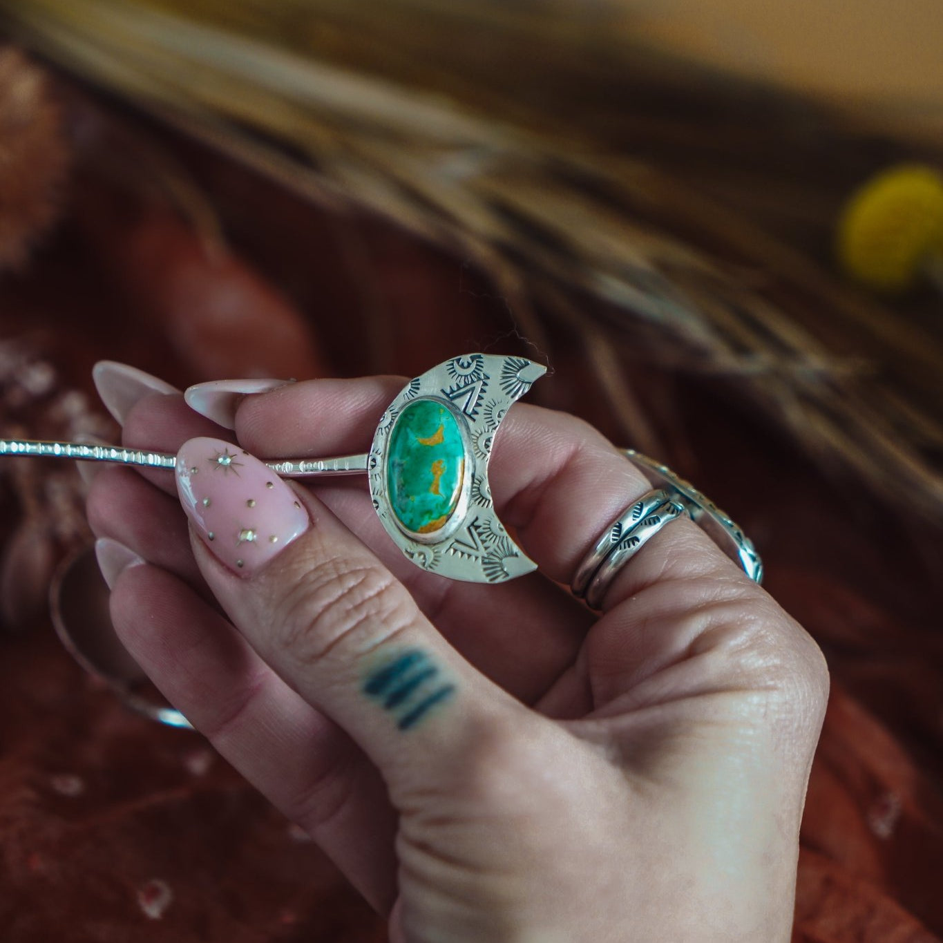 Wanderer Hairpin in Kingman Turquoise - Golden Road Crafted