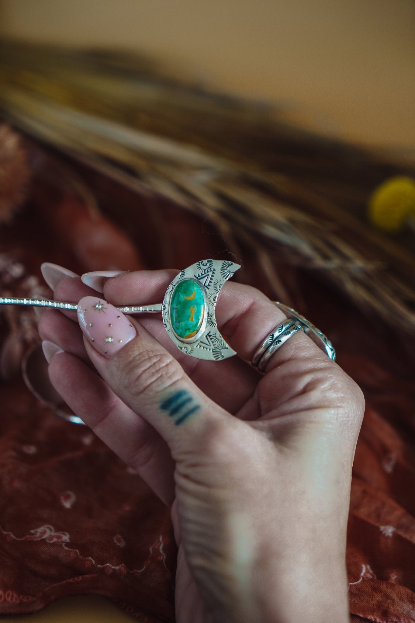 Wanderer Hairpin in Kingman Turquoise - Golden Road Crafted
