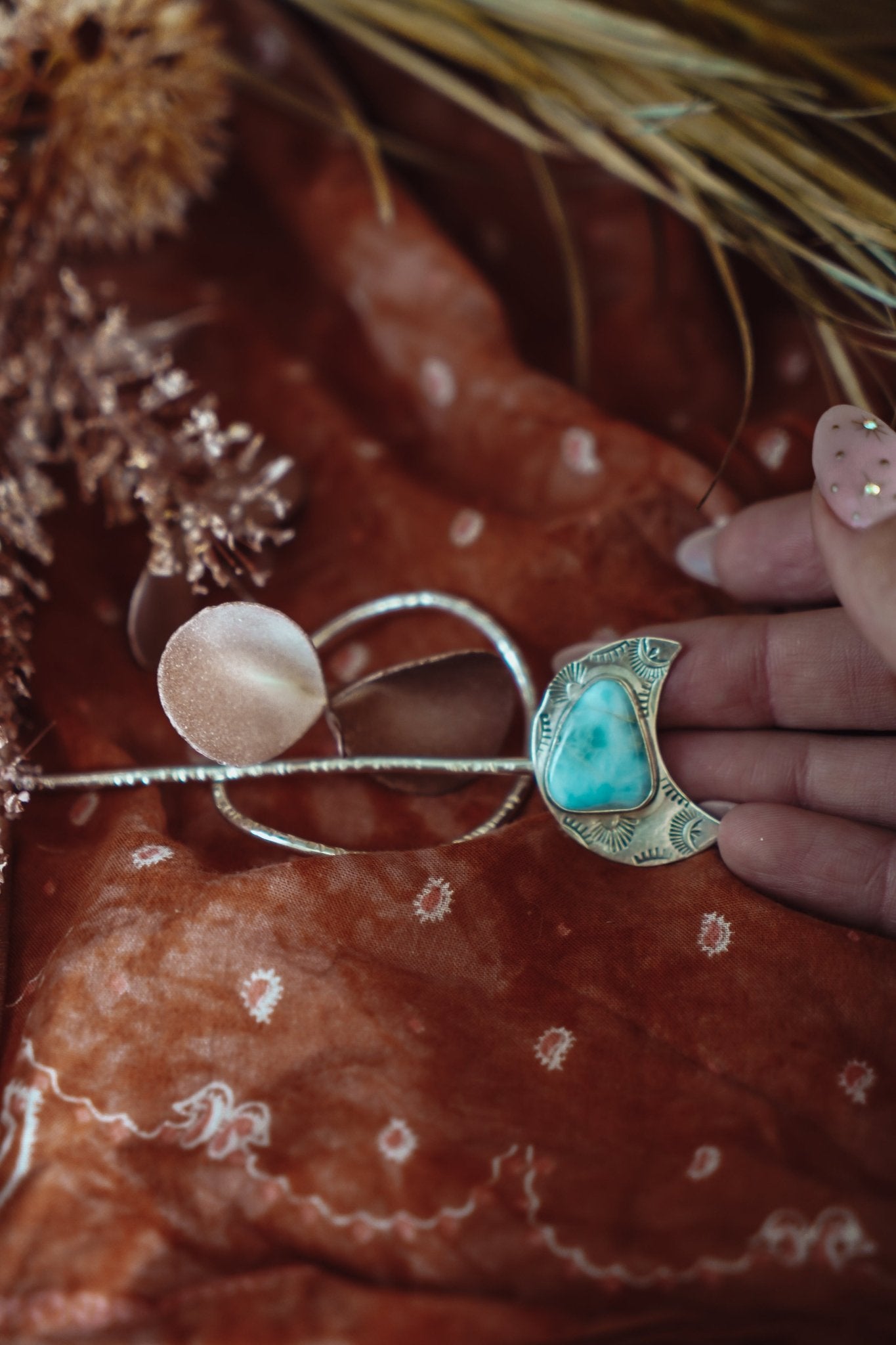 Wanderer Hairpin in Larimar - Golden Road Crafted
