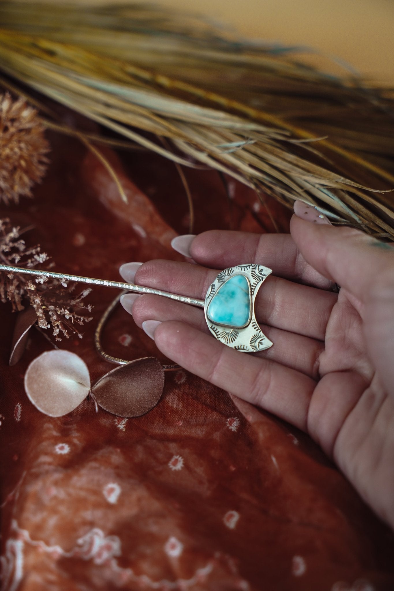 Wanderer Hairpin in Larimar - Golden Road Crafted