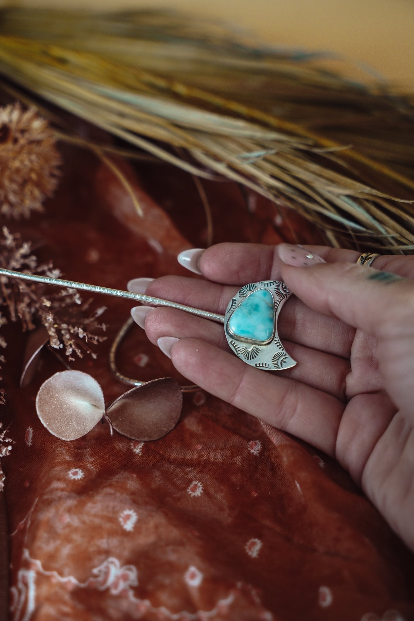 Wanderer Hairpin in Larimar - Golden Road Crafted