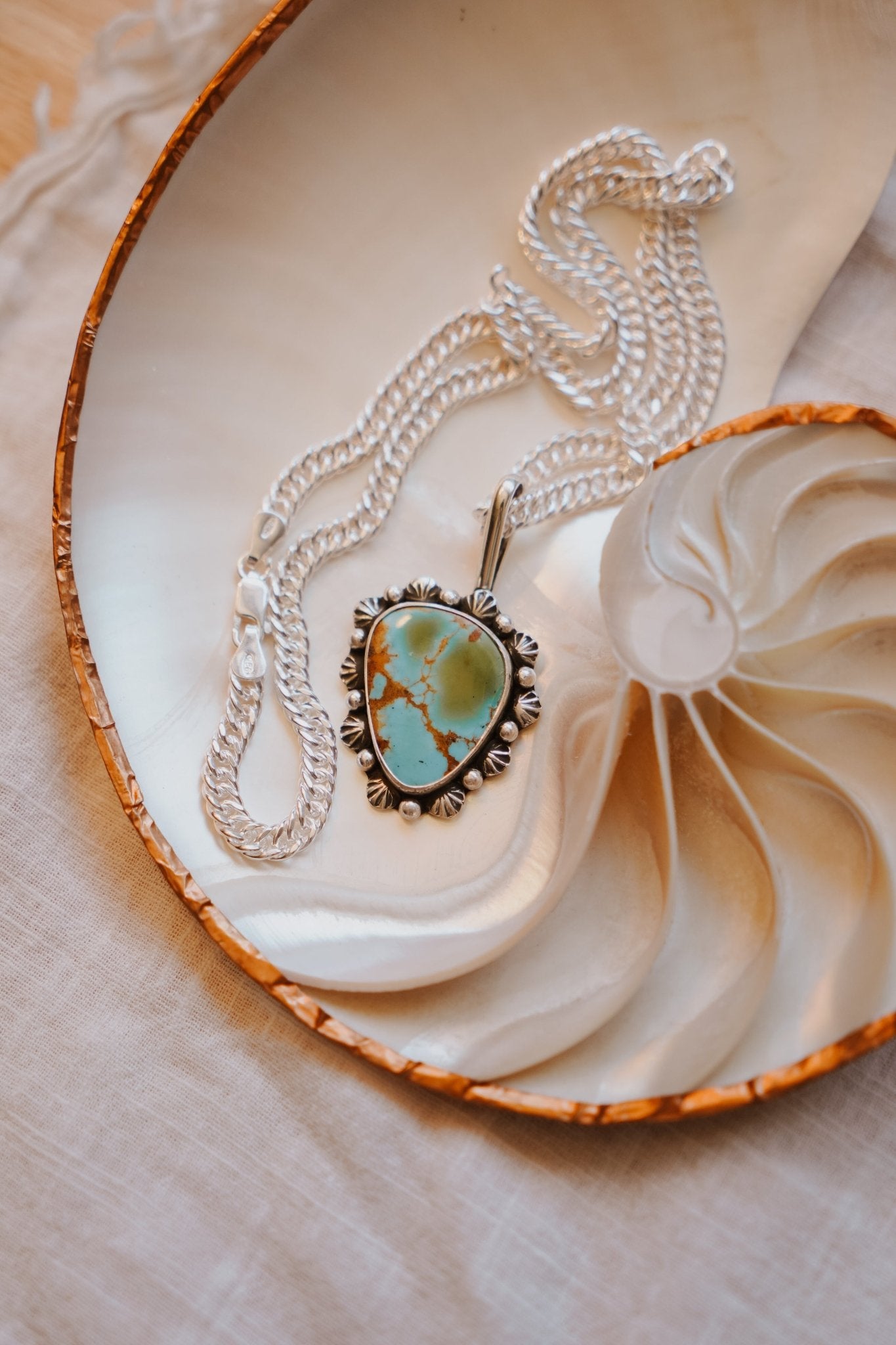 Wave Rider Necklace in Kingman Turquoise - Golden Road Crafted