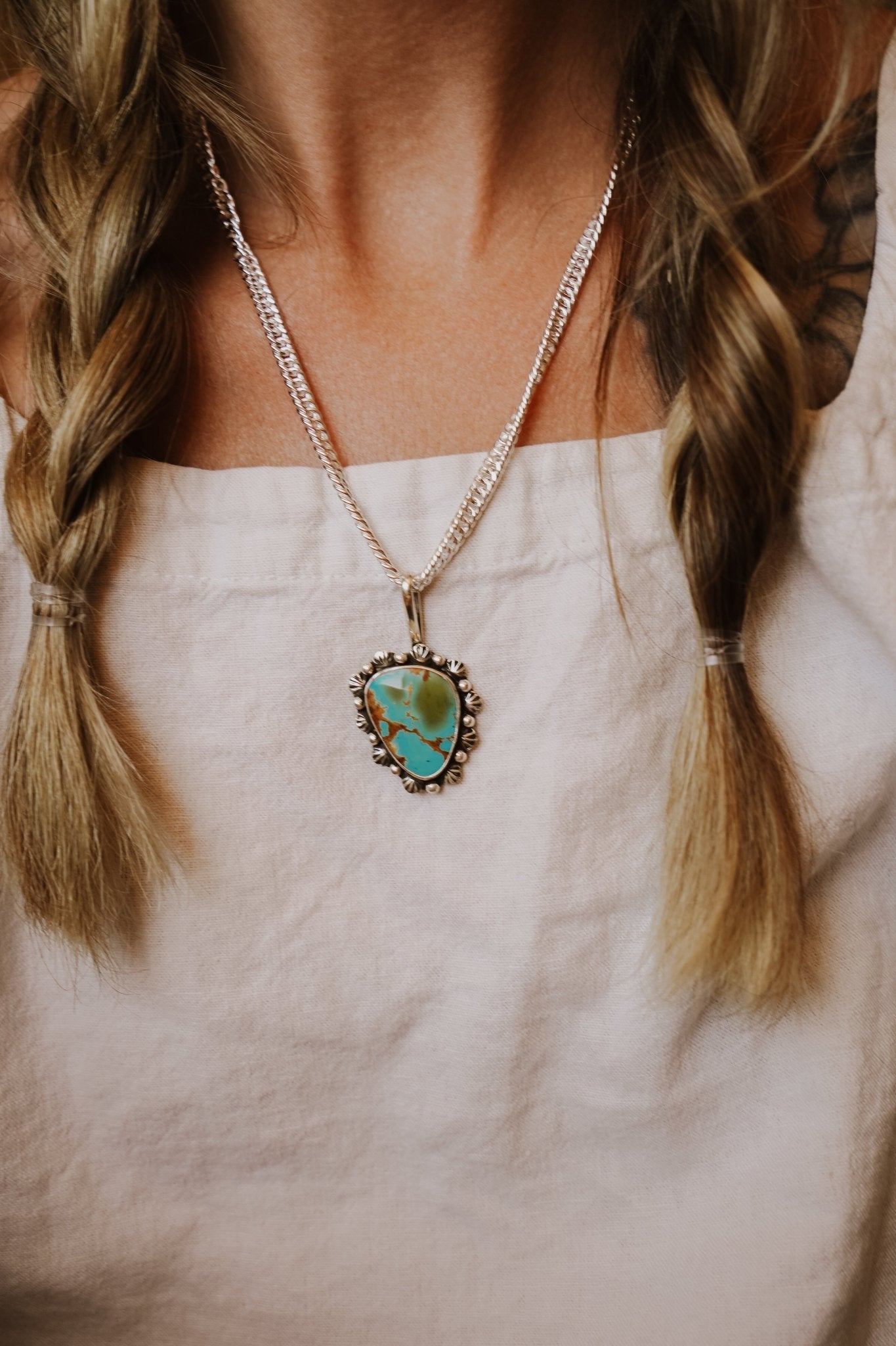 Wave Rider Necklace in Kingman Turquoise - Golden Road Crafted
