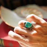 Wavy Lace Ring in Tyrone Turquoise (Size 7) - Golden Road Crafted