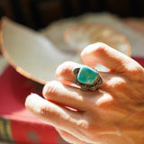 Wavy Lace Ring in Tyrone Turquoise (Size 7) - Golden Road Crafted