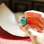 Wavy Lace Ring in Tyrone Turquoise (Size 8.25) - Golden Road Crafted