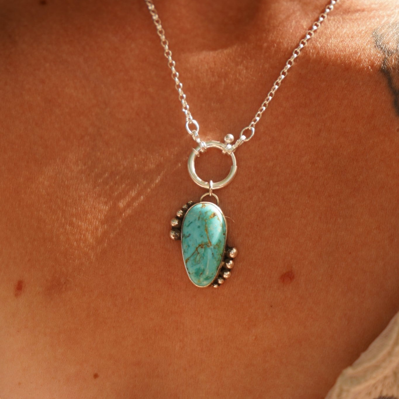Whirlpool Necklace in Kingman Turquoise - Golden Road Crafted