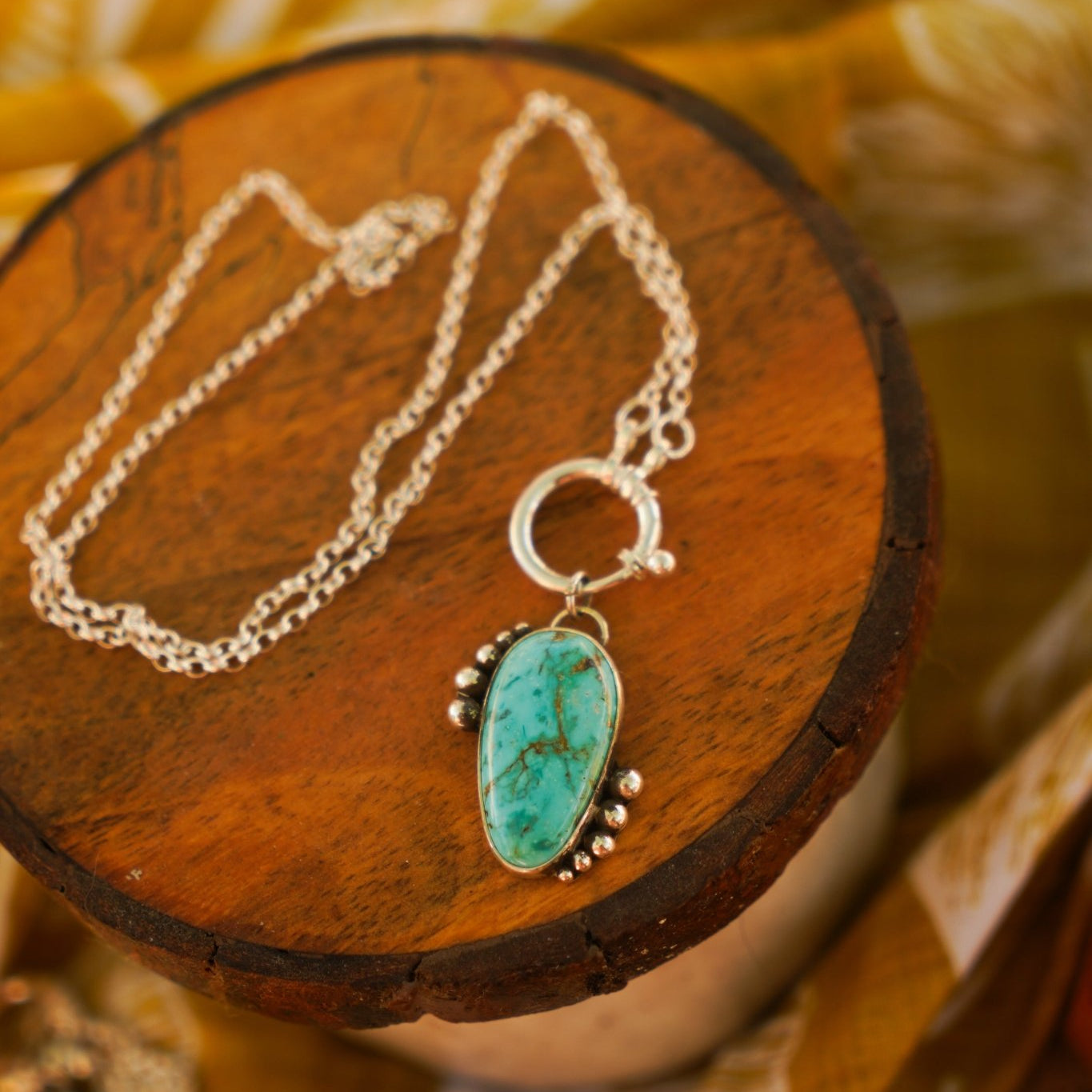 Whirlpool Necklace in Kingman Turquoise - Golden Road Crafted