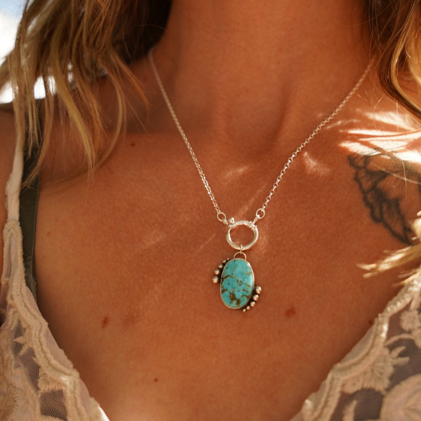 Whirlpool Necklace in Kingman Turquoise - Golden Road Crafted