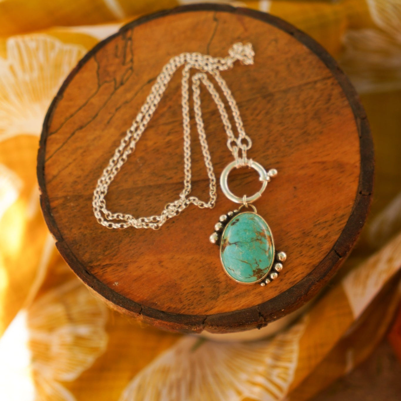 Whirlpool Necklace in Kingman Turquoise - Golden Road Crafted
