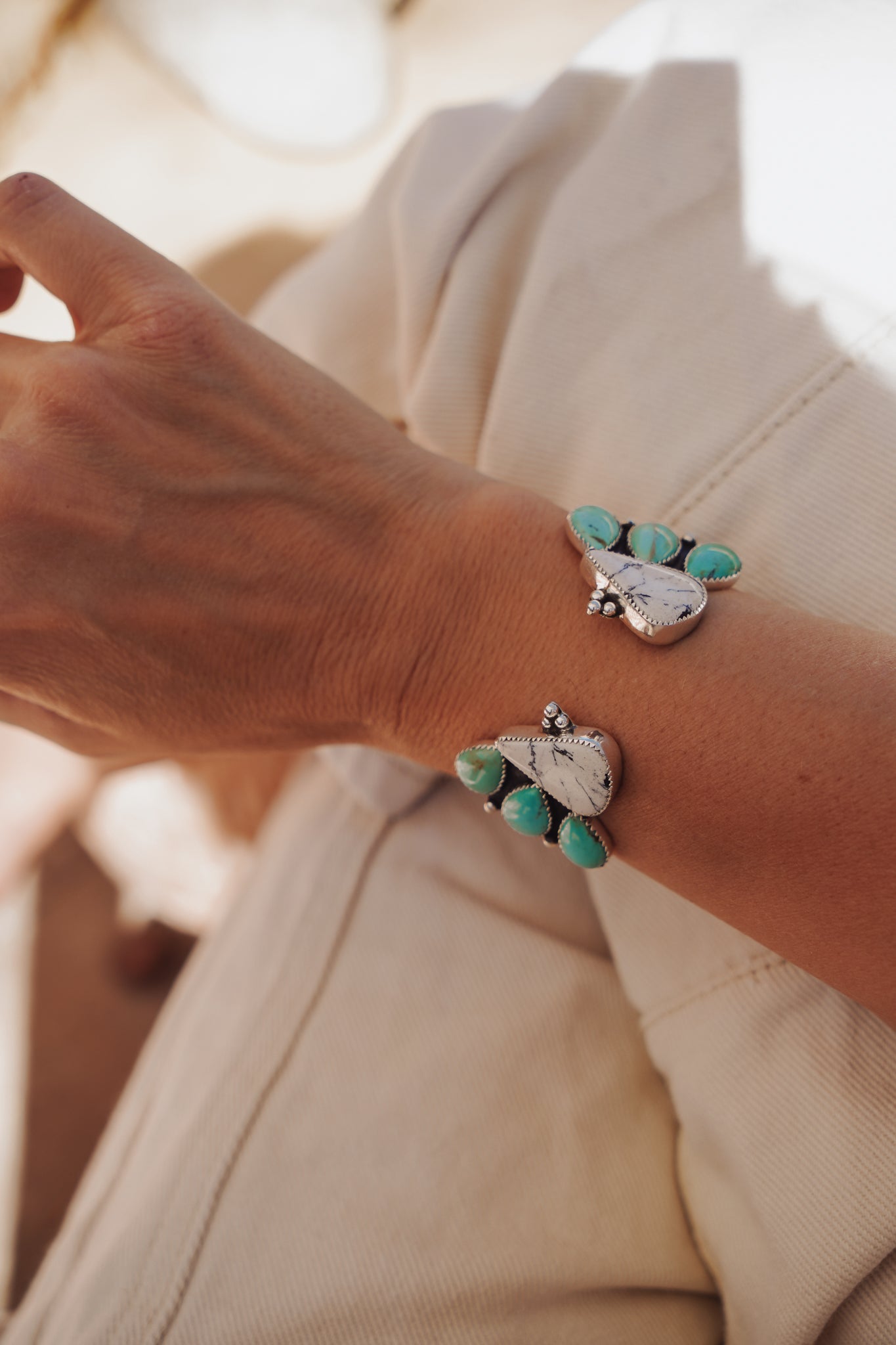 White Buffalo & Hubei Turquoise Cuff - Golden Road Crafted