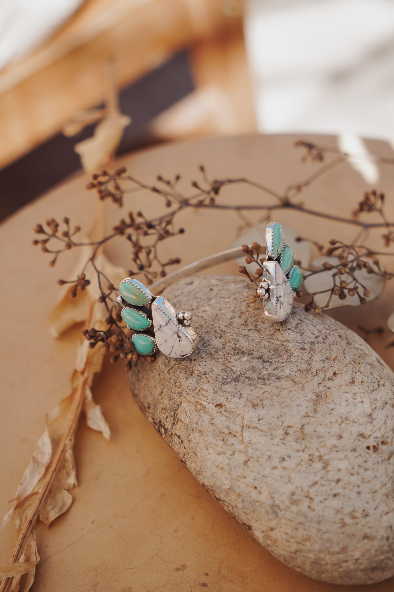 White Buffalo & Hubei Turquoise Cuff - Golden Road Crafted