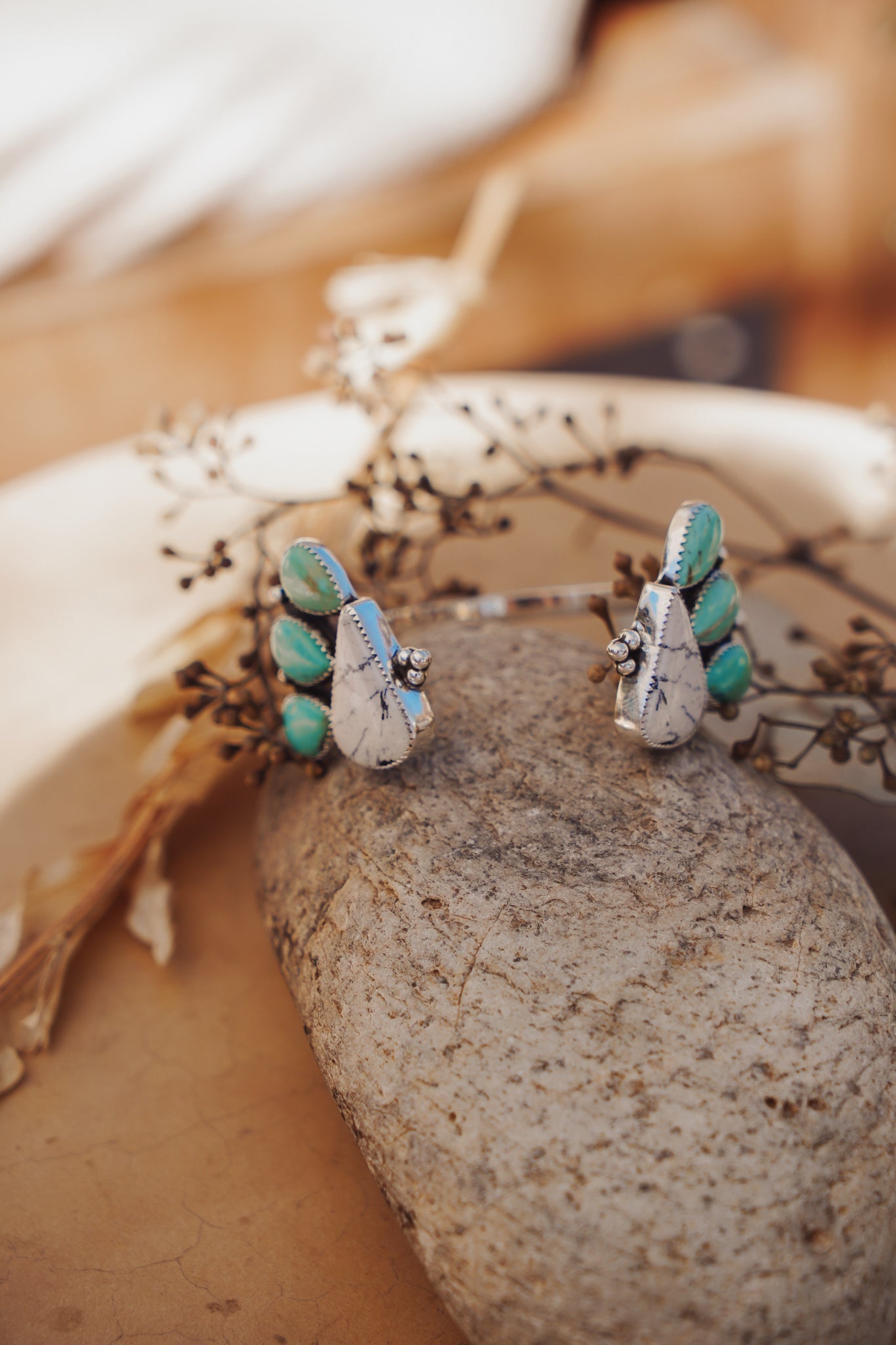White Buffalo & Hubei Turquoise Cuff - Golden Road Crafted