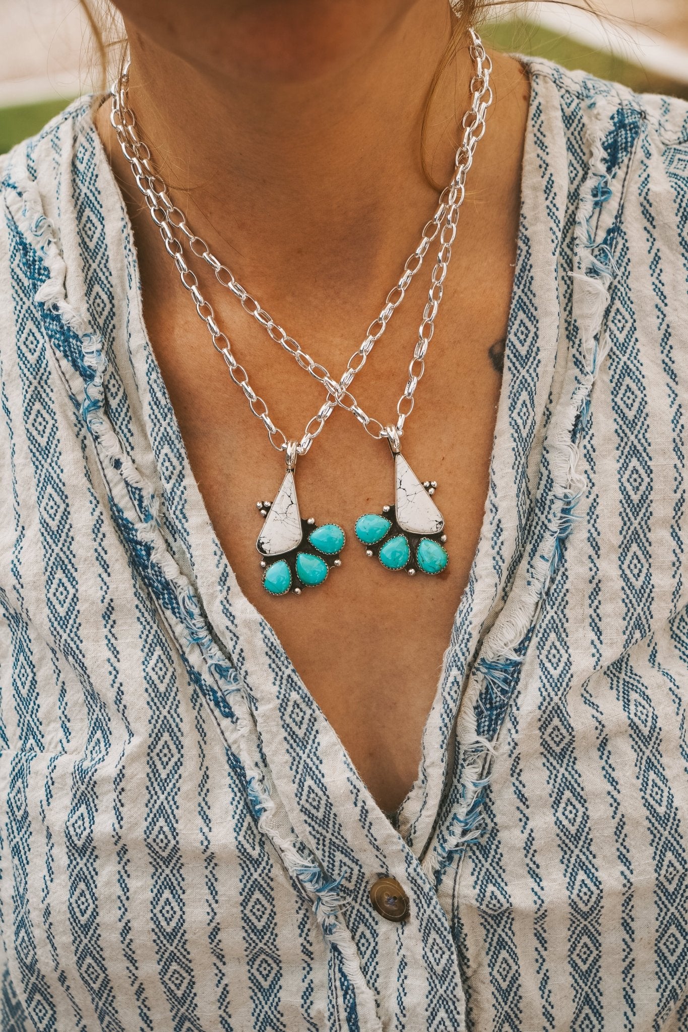 White Buffalo & Hubei Turquoise Pendant - Golden Road Crafted