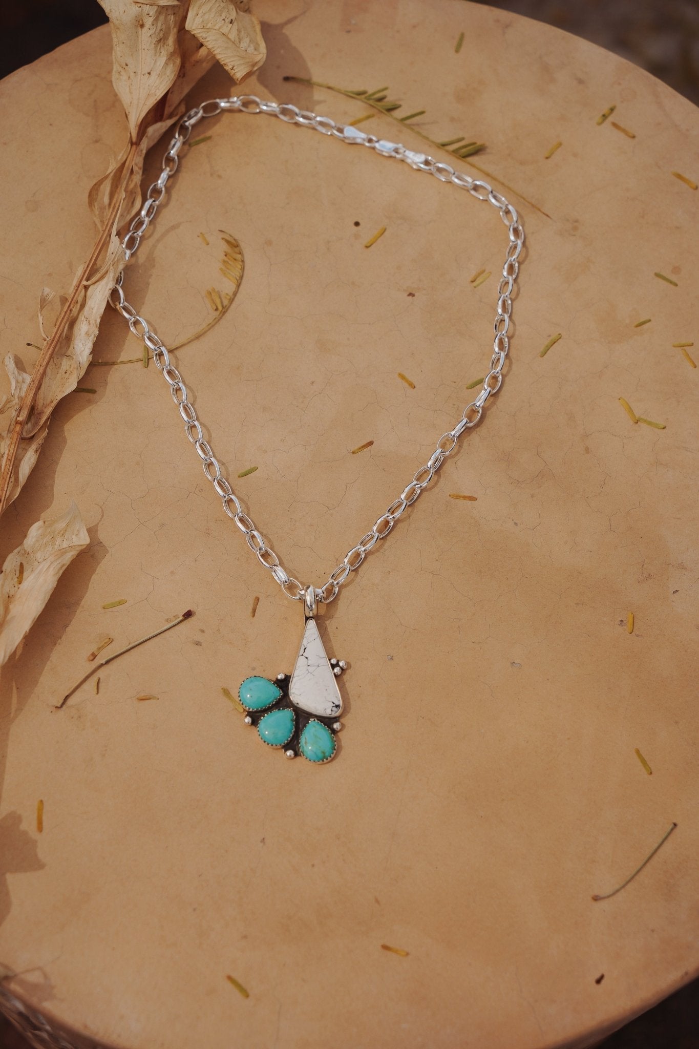 White Buffalo & Hubei Turquoise Pendant - Golden Road Crafted